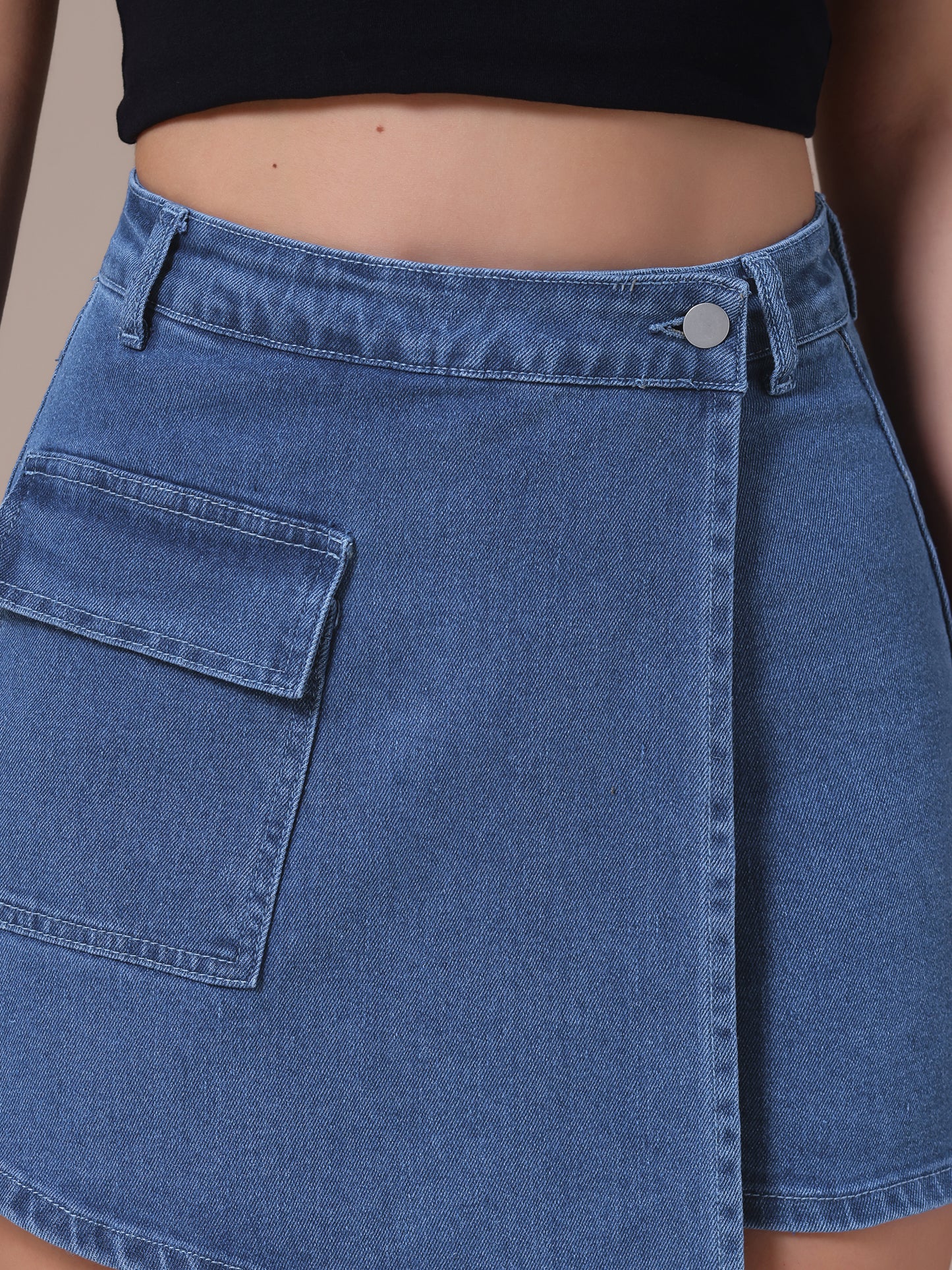 Women's Denim Skorts High Waisted Mini Wrap Skort Skirt
