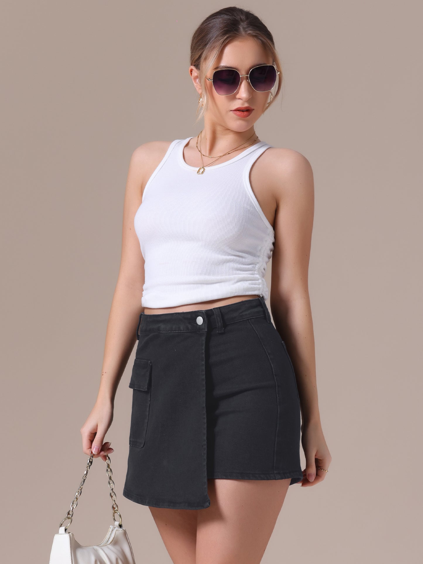 Women's Denim Skorts High Waisted Mini Wrap Skort Skirt