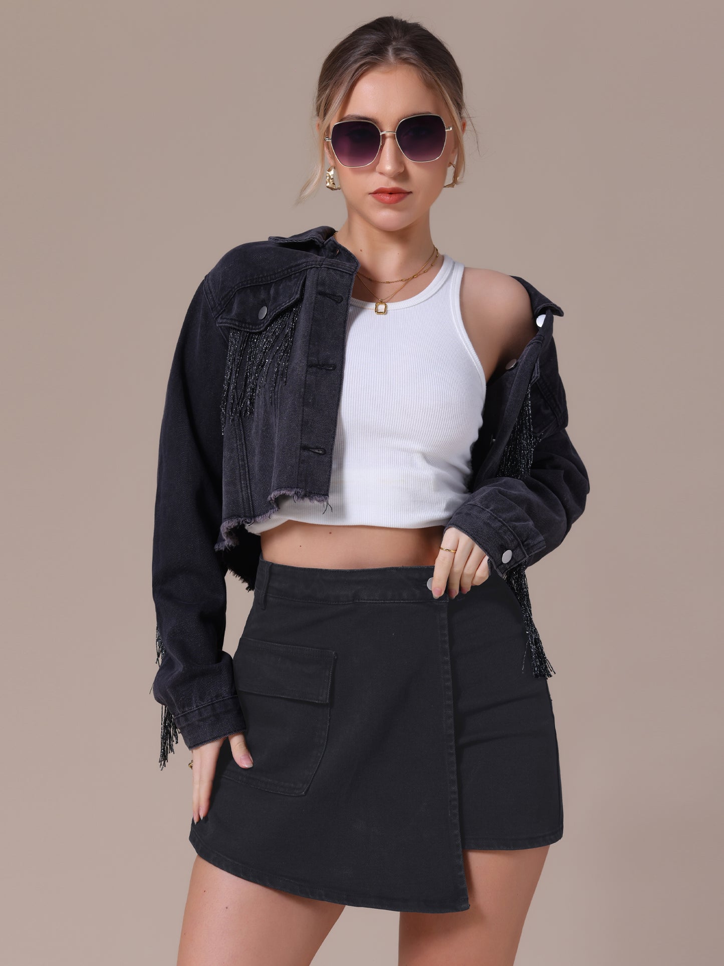 Women's Denim Skorts High Waisted Mini Wrap Skort Skirt