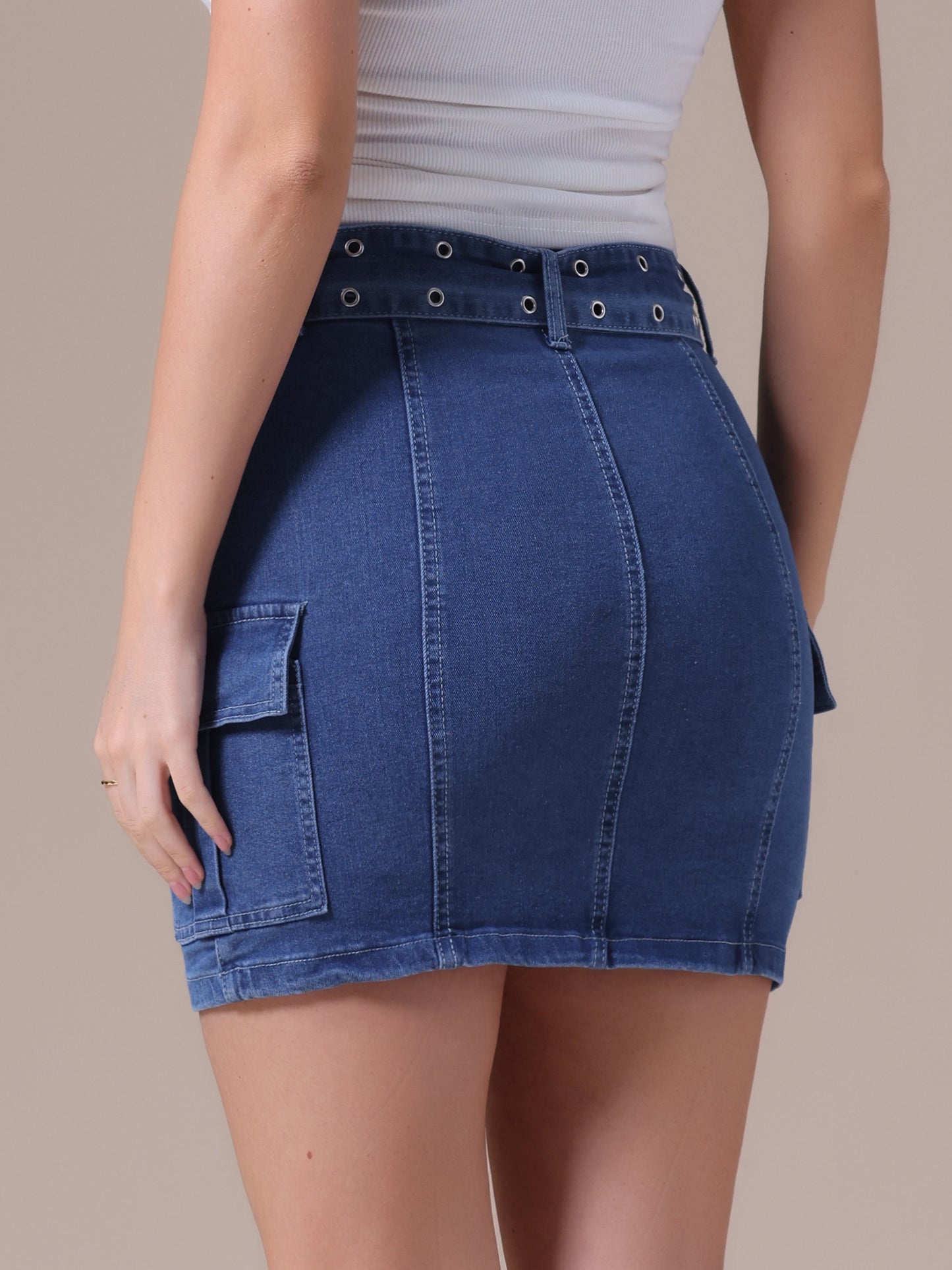 Women's Summer Denim High Waisted Stretchy Bodycon Mini Cargo Jean Skirt