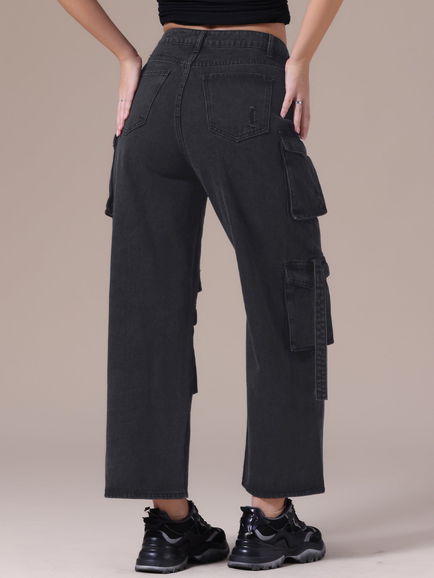 Pantalones vaqueros cargo para mujer, rectos, anchos, de cintura alta, con 8 bolsillos, informales, holgados