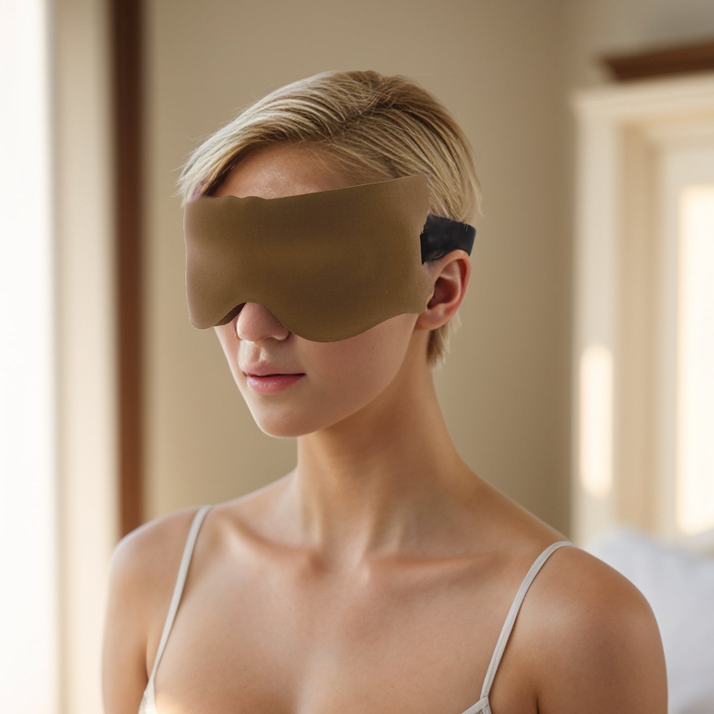 Soft Elastic Buckle Band 3D Eye Mask for Travel Office Camel