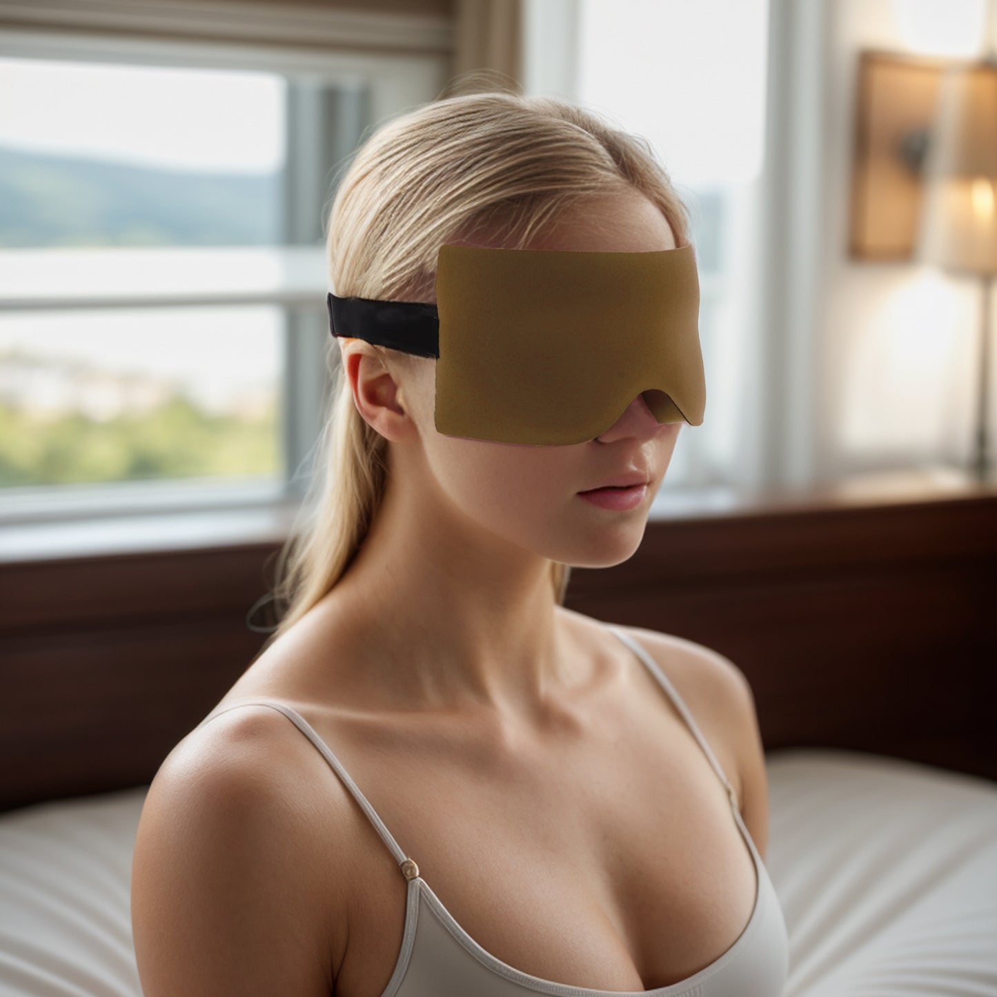 Soft Geometric Shape 3D Eye Mask for Travel Office Camel