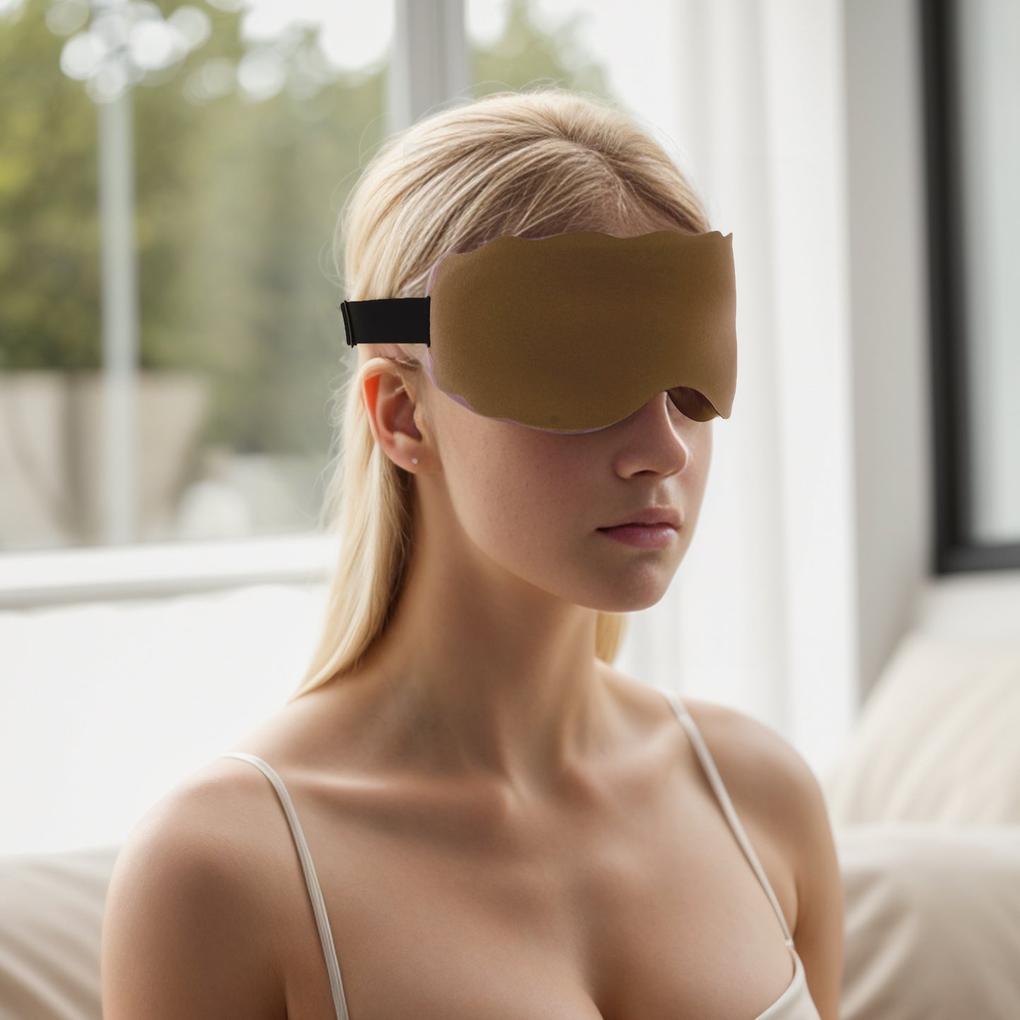 Soft Elliptical Shape 3D Eye Mask for Travel Office Camel