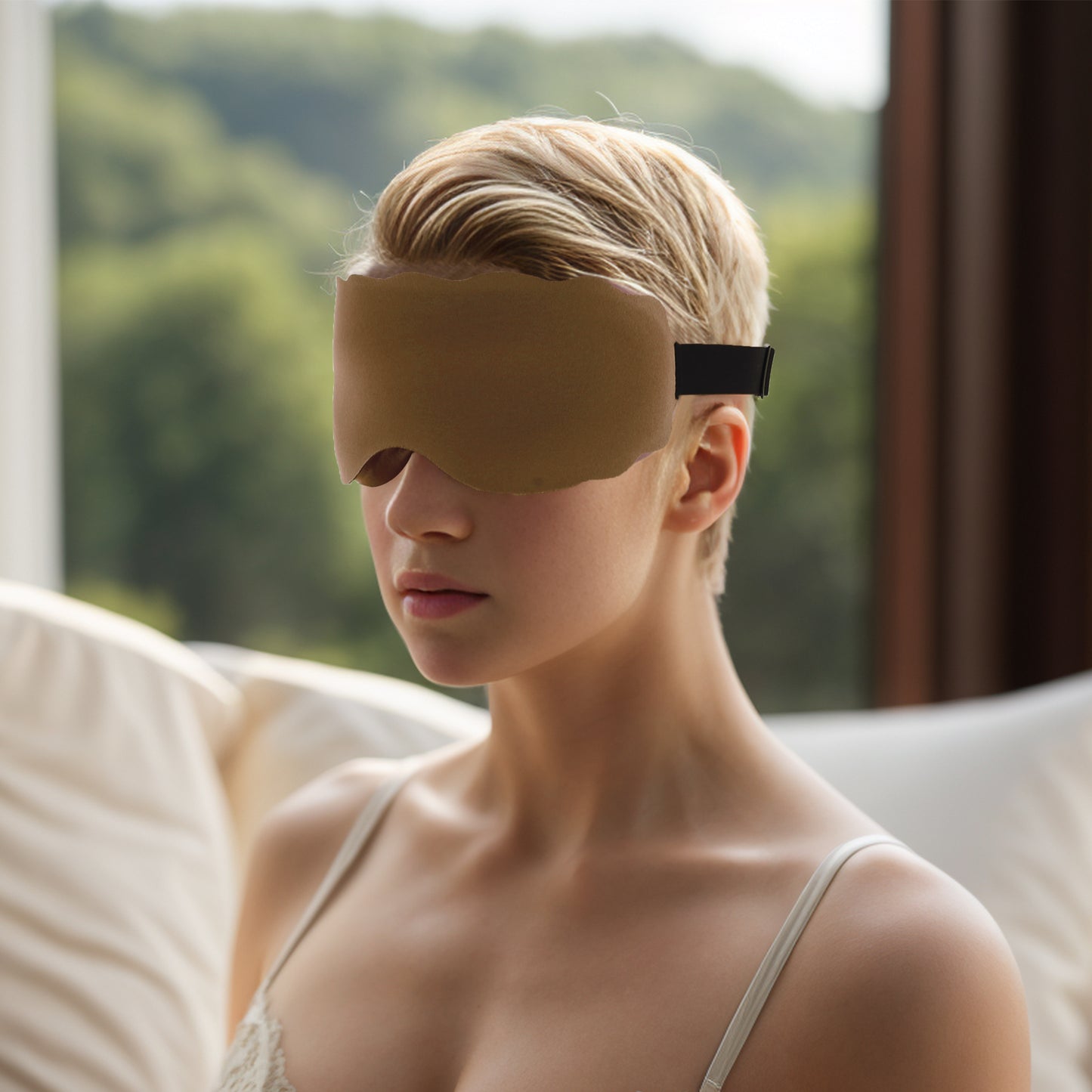 Soft Elliptical Shape 3D Eye Mask for Travel Office Camel