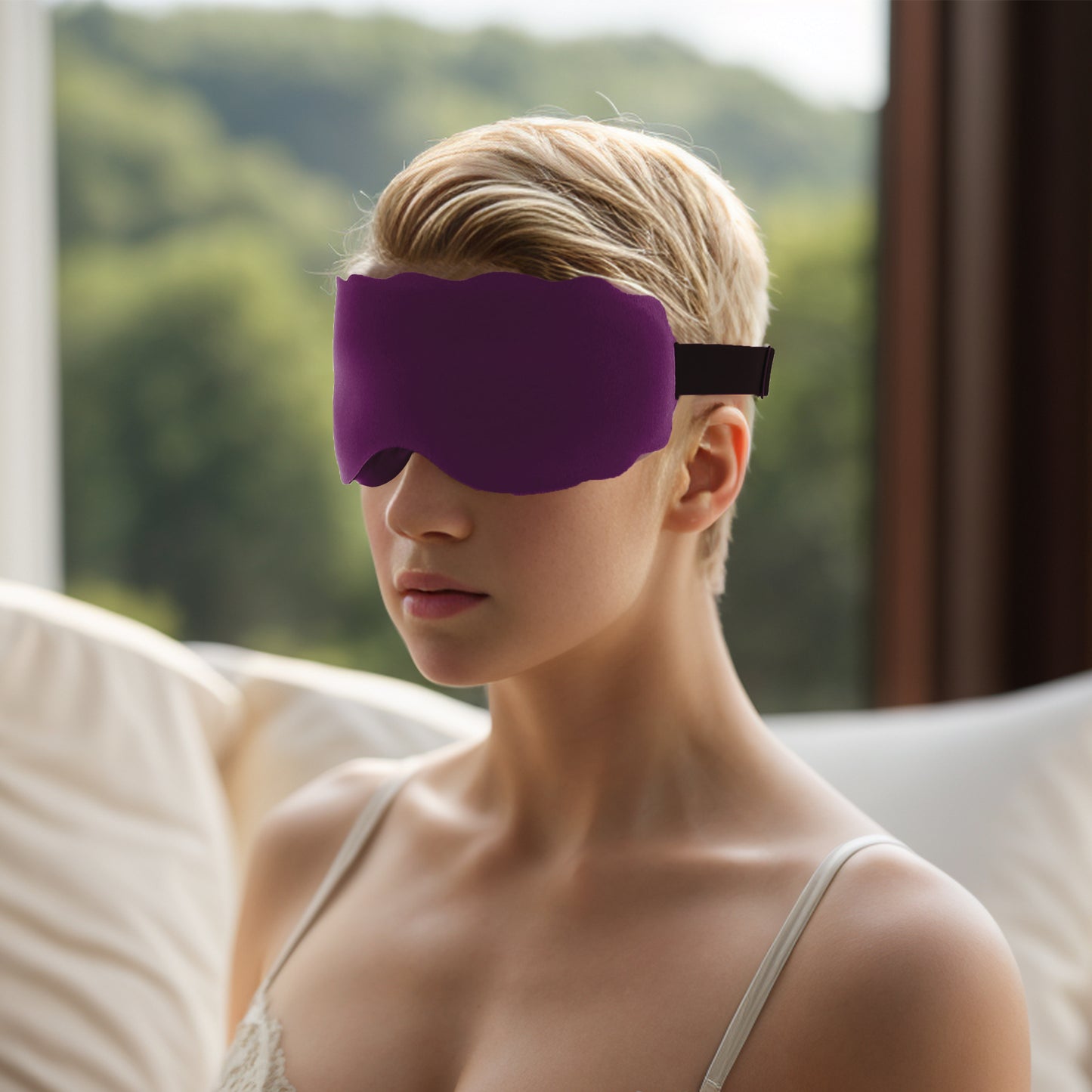 Soft Elliptical Shape 3D Eye Mask for Travel Office Purplish Red