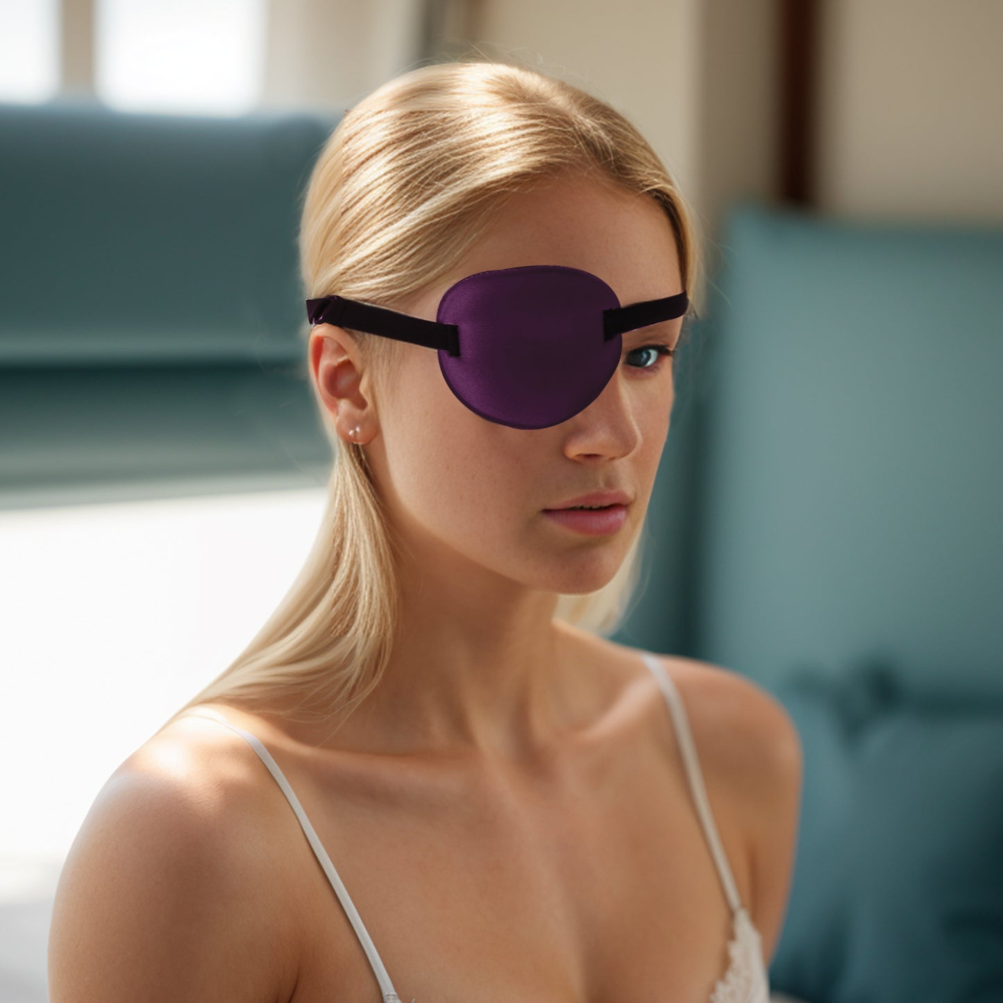 Soft Ring Buckle Shape 3D Eye Mask Single Eye Shade Cover Purplish Red
