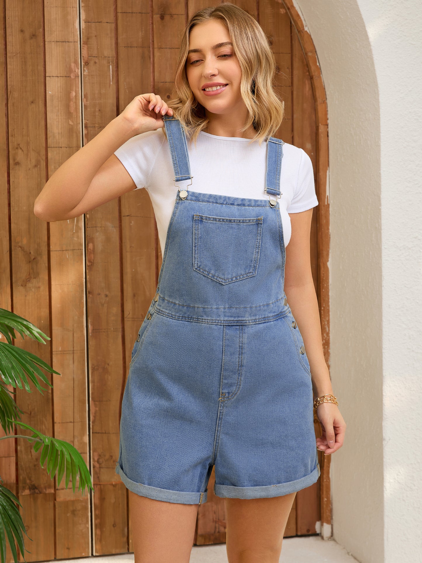 Women's Denim Overalls Shorts Adjustable Straps Loose Fit Summer Jean Romper Jumpsuit
