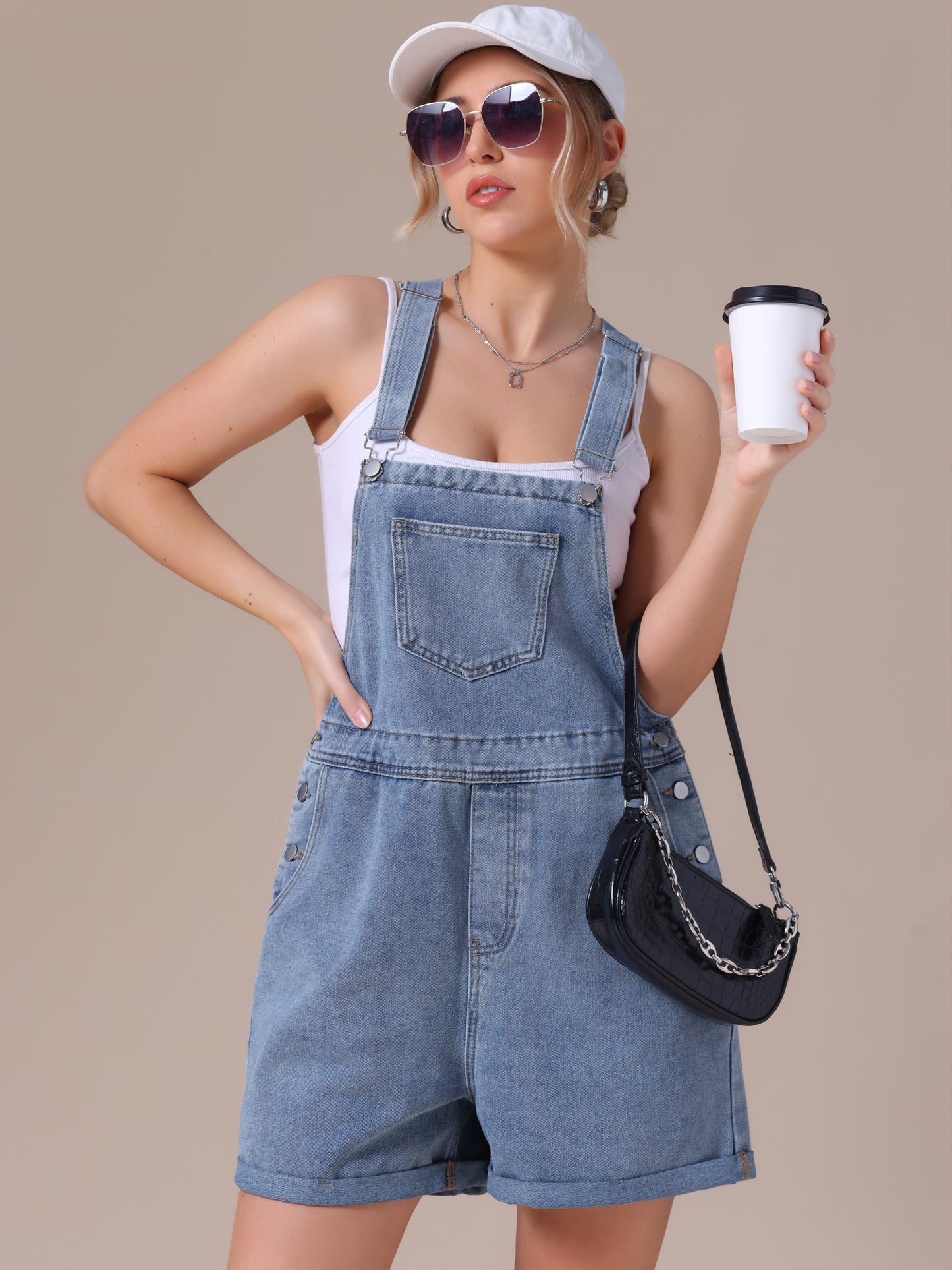 Women's Denim Overalls Shorts Adjustable Straps Loose Fit Summer Jean Romper Jumpsuit