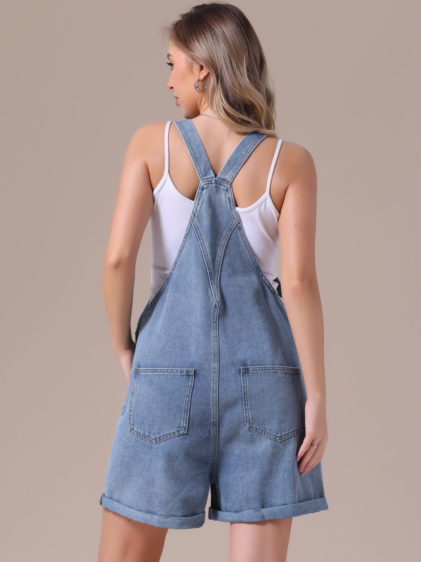 Women's Denim Overalls Shorts Adjustable Straps Loose Fit Summer Jean Romper Jumpsuit