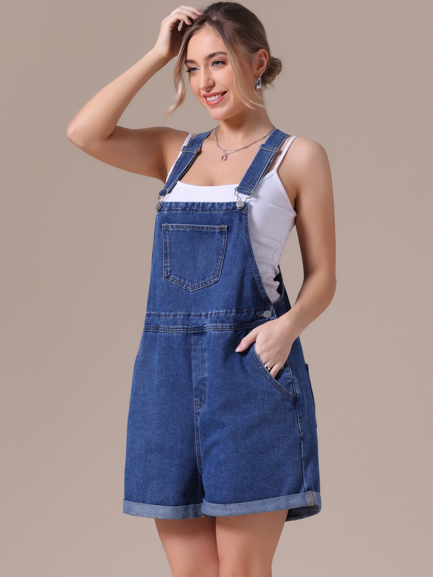 Mono vaquero de verano para mujer, pantalones cortos, tirantes ajustables, corte holgado