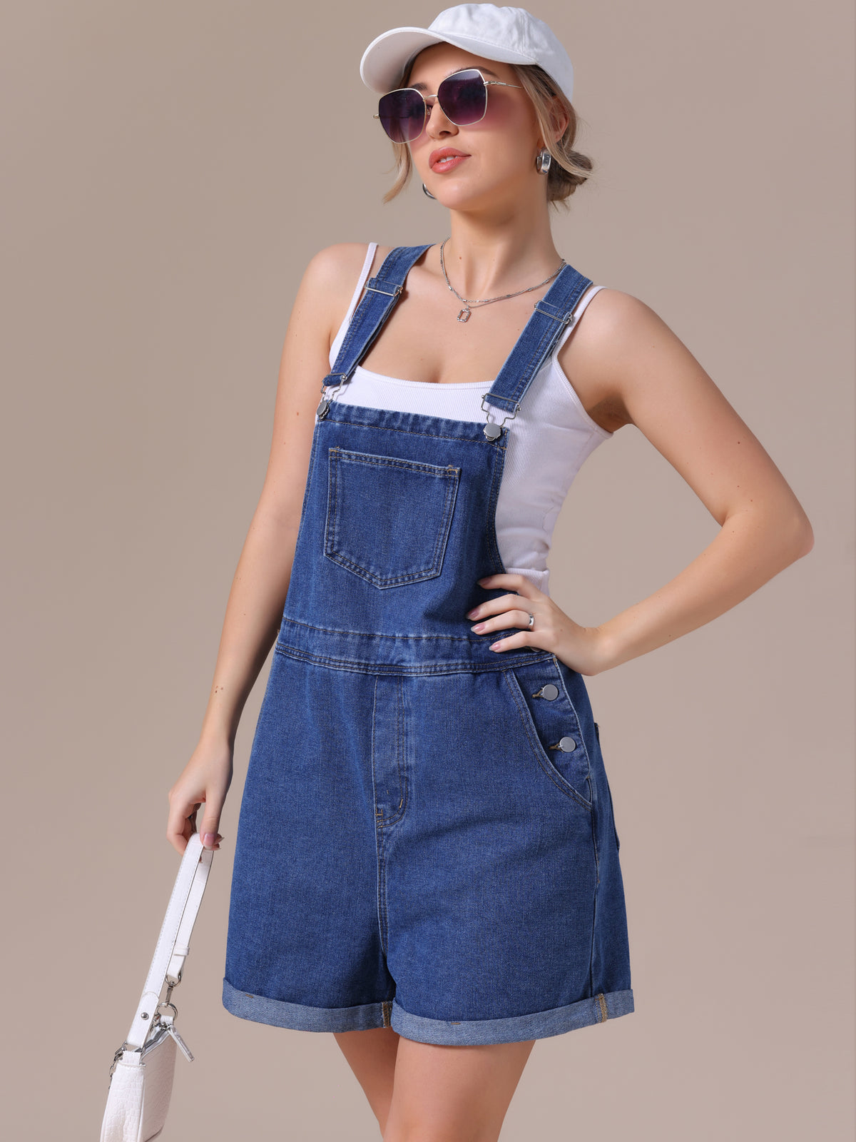 Women's Denim Overalls Shorts Adjustable Straps Loose Fit Summer Jean Romper Jumpsuit