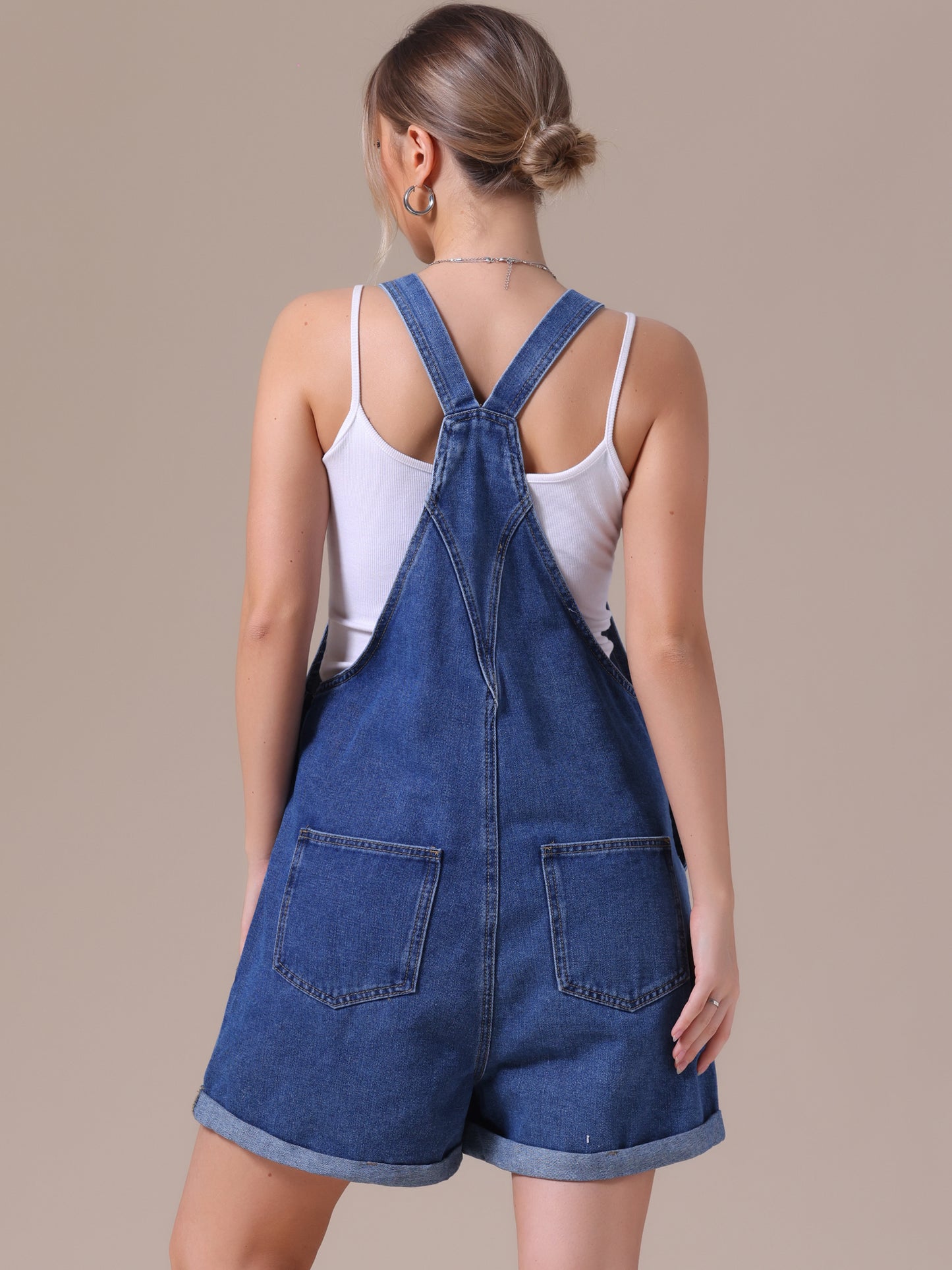 Mono vaquero de verano para mujer, pantalones cortos, tirantes ajustables, corte holgado