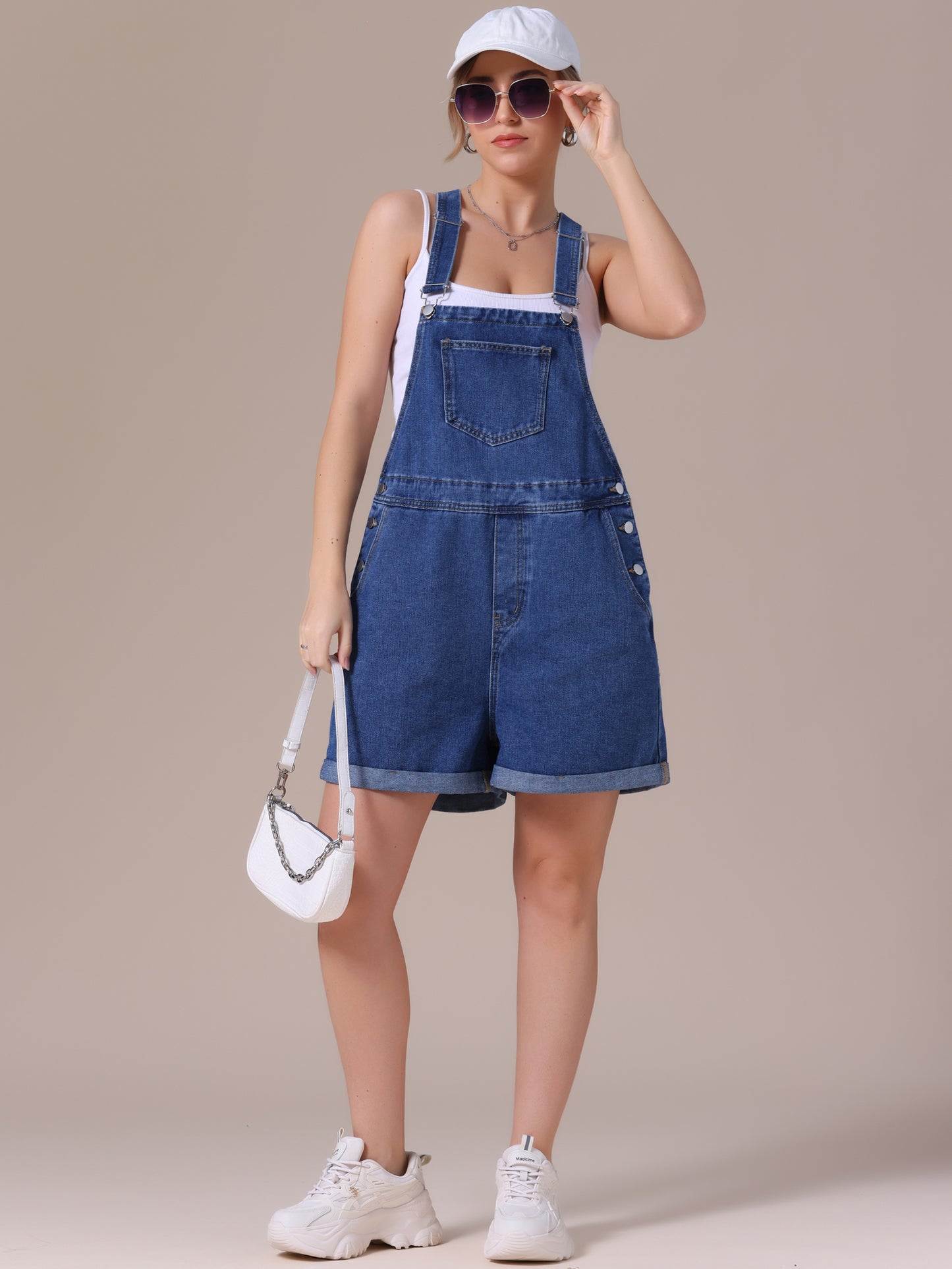 Mono vaquero de verano para mujer, pantalones cortos, tirantes ajustables, corte holgado