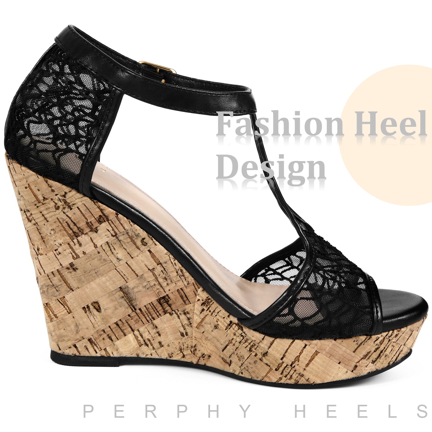 Sandalias de cuña con plataforma y encaje para mujer, con punta abierta y tira en T.