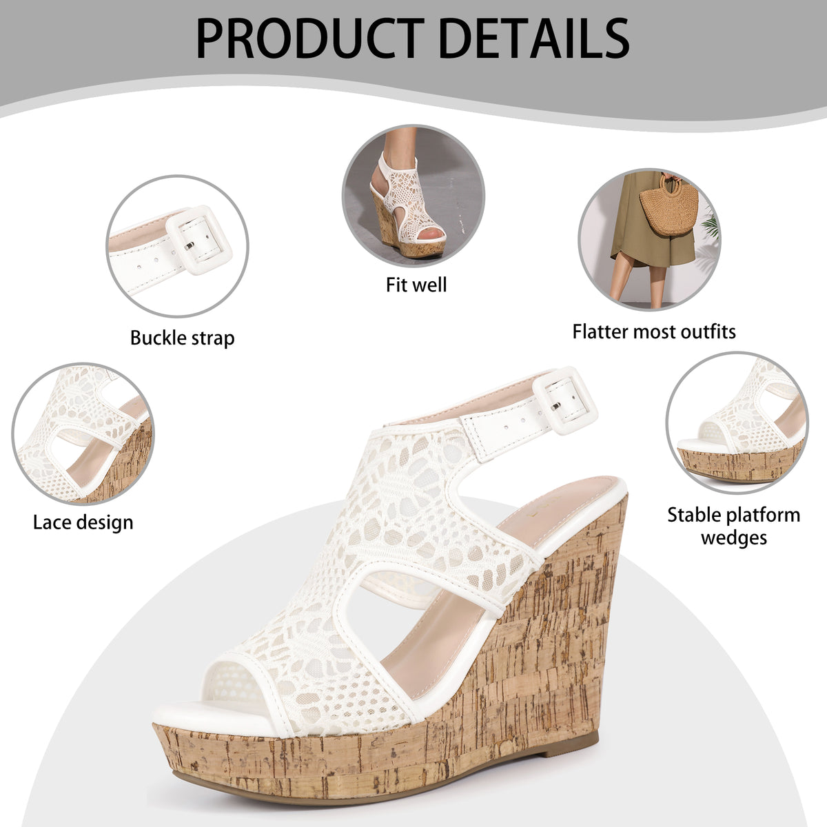 Women Open Toe Wedges Heels lace Ankle Strap Sandals
