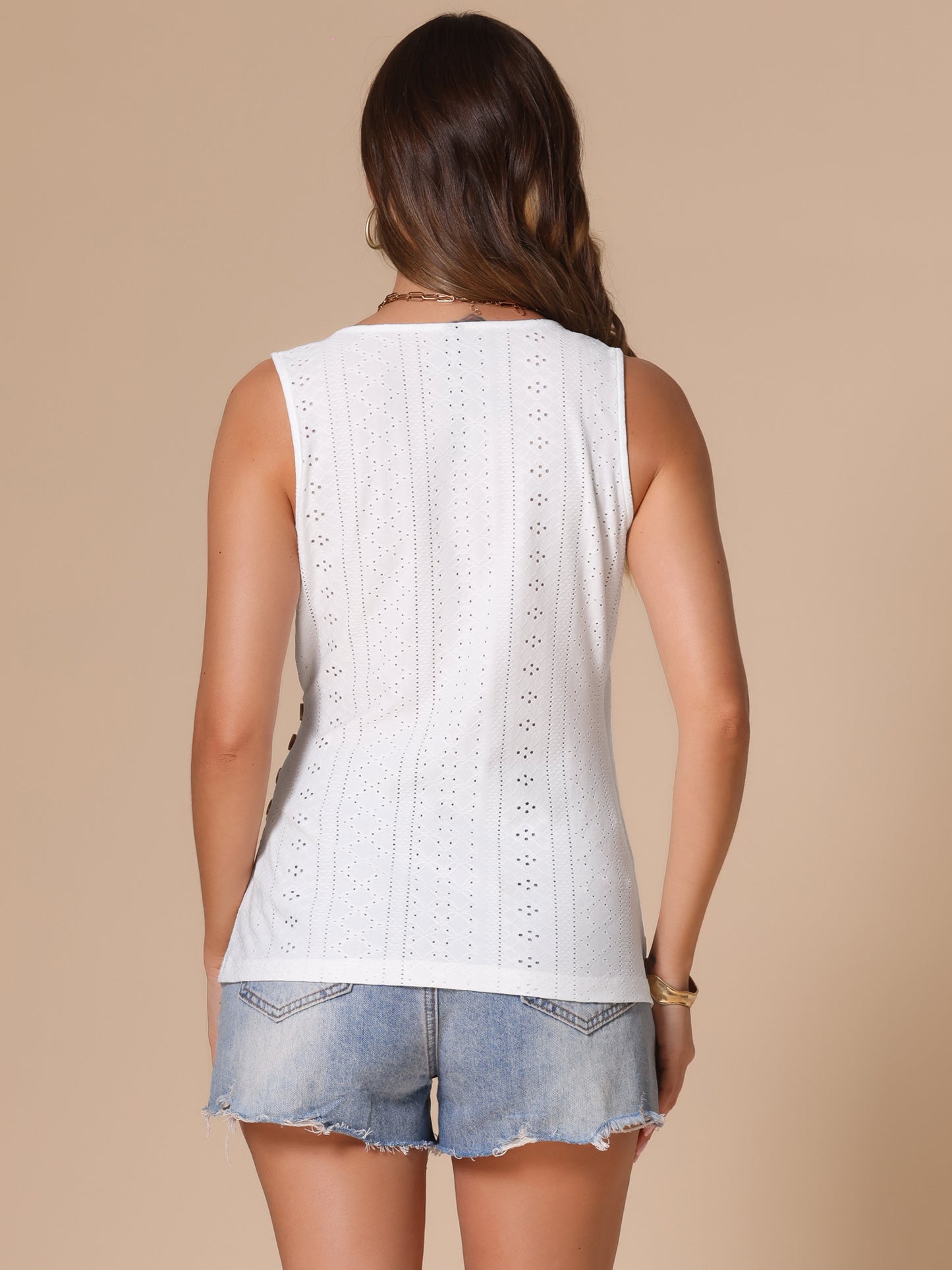 Women's Deep V Neck Tops Sleeveless Wrap Ruched Button Decor Causal Tank Tops