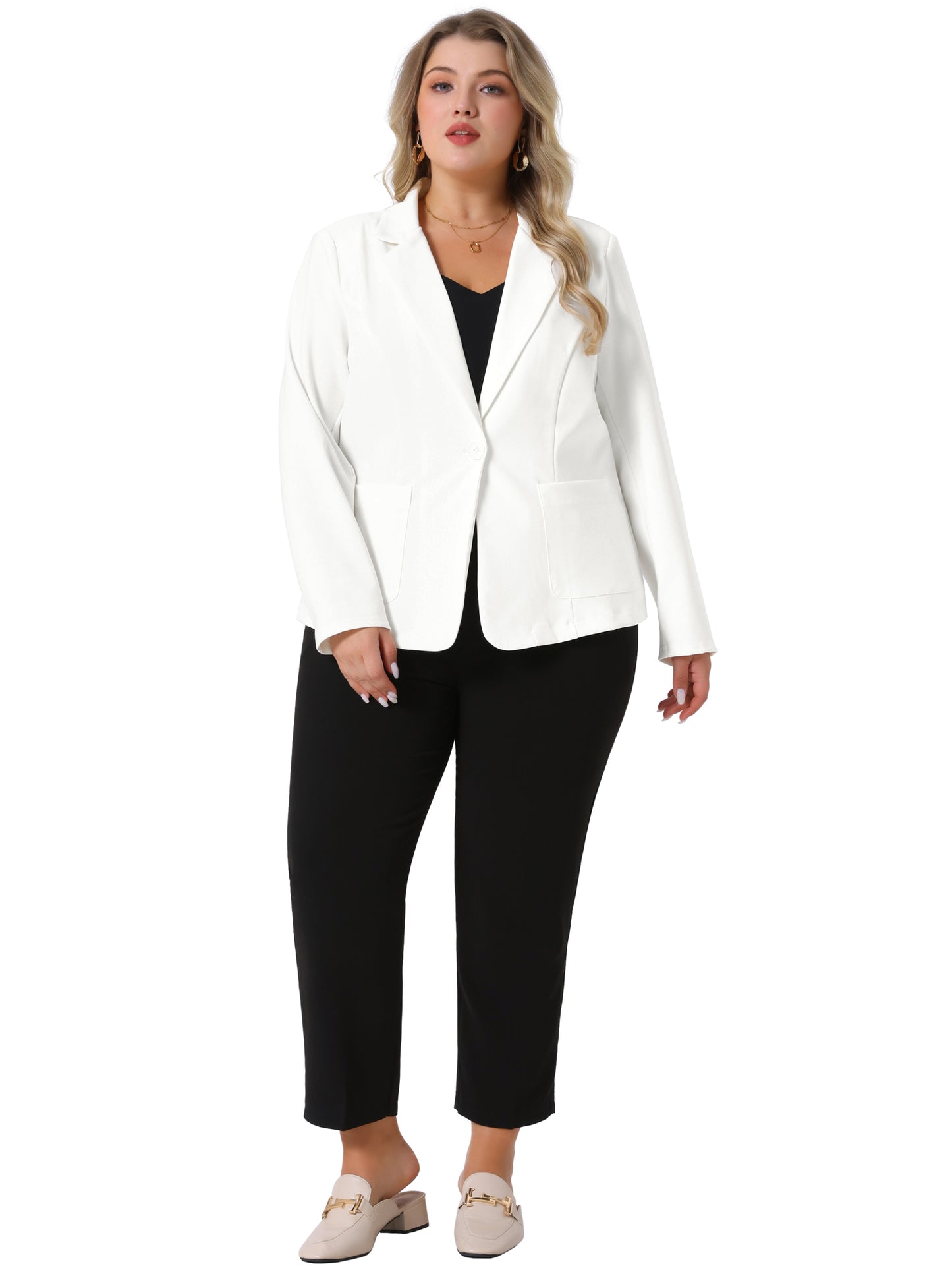 Women Plus Size Blazer Work Jacket Notch Lapel Buttons Front Blazers Jackets