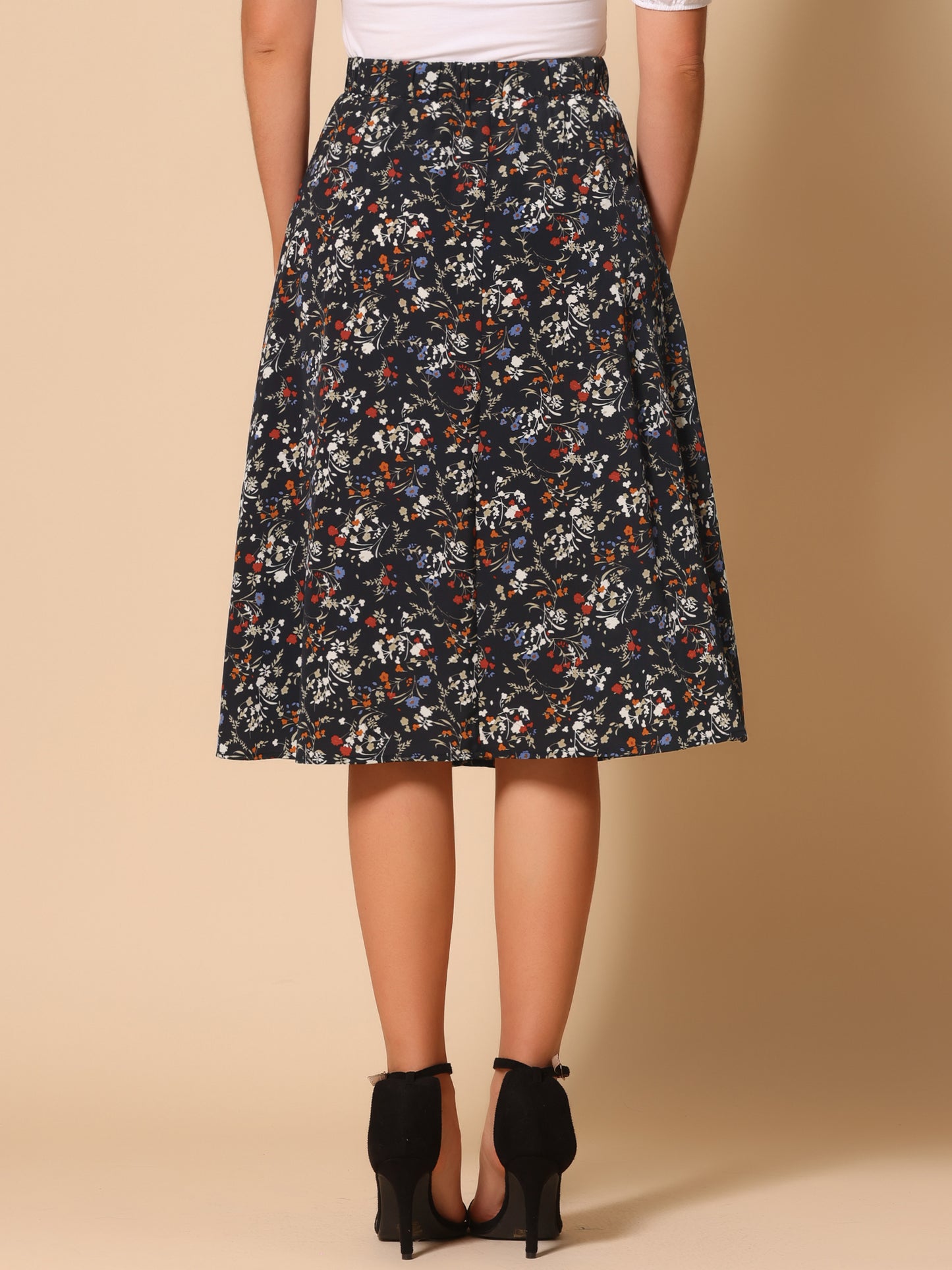 Falda midi de gasa con estampado floral para mujer, corte A, verano