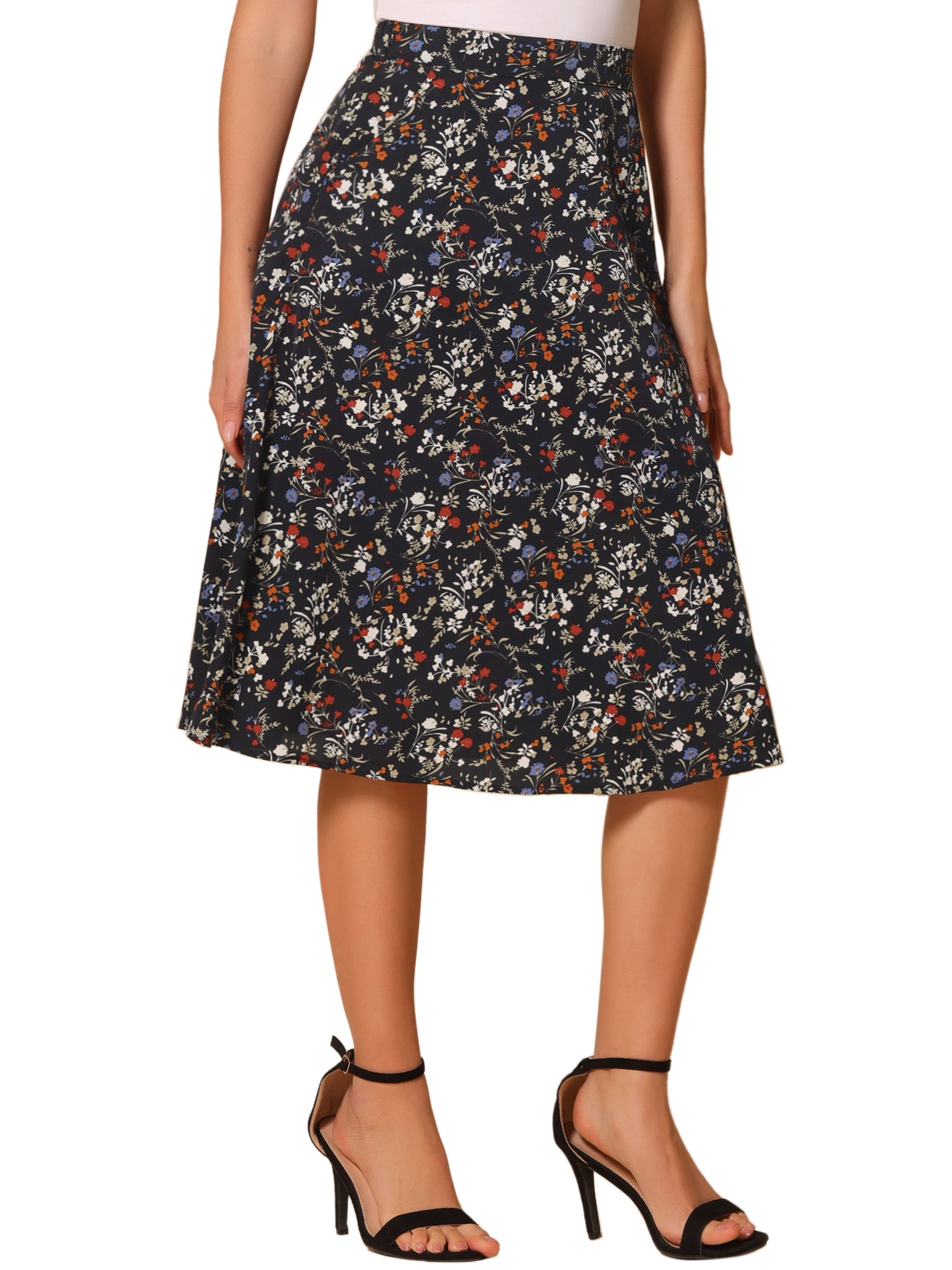 Falda midi de gasa con estampado floral para mujer, corte A, verano