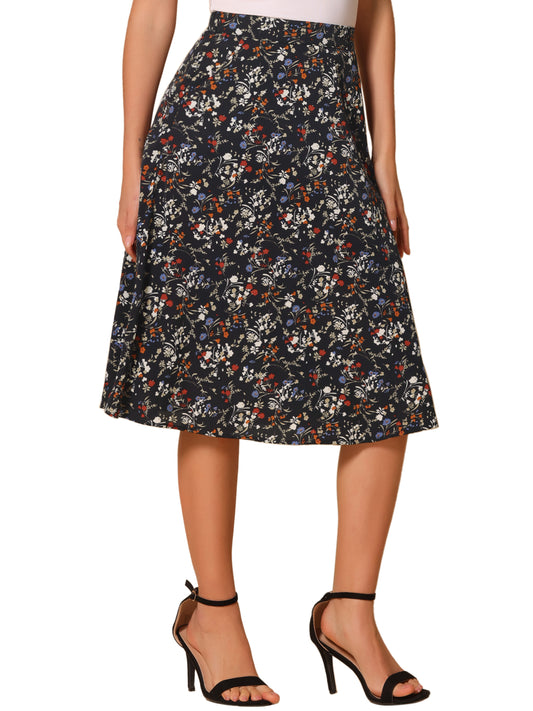 Falda midi de gasa con estampado floral para mujer, corte A, verano