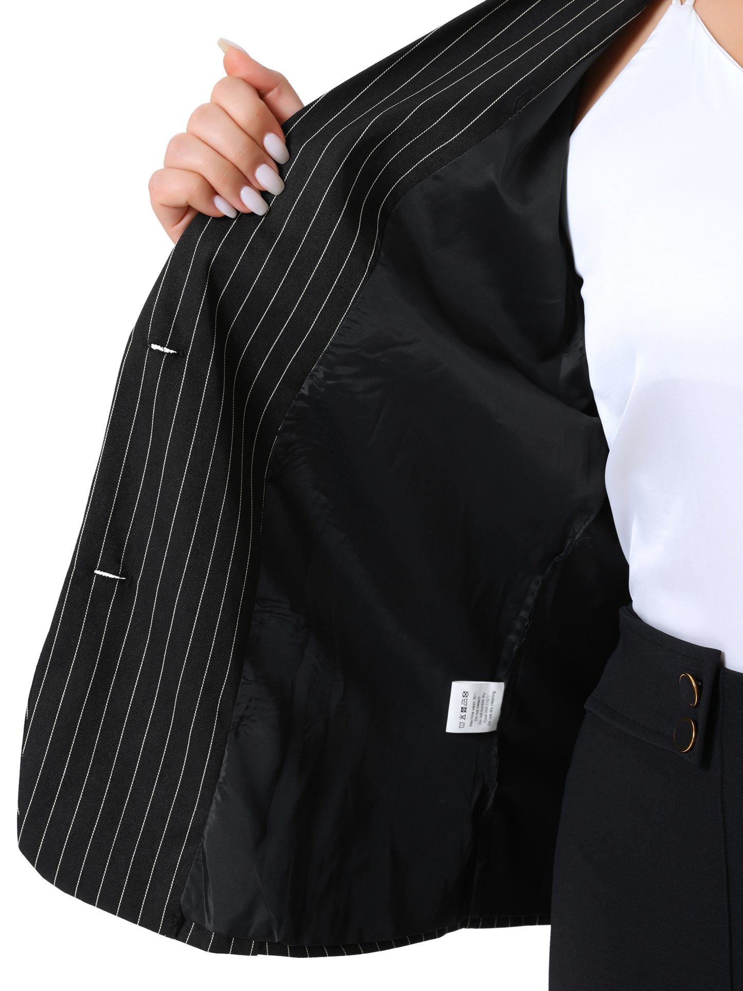 Women Plus Size Sleeveless Blazer Vest Lapel V Neck Stripes Button Up Work Office Suit Vest