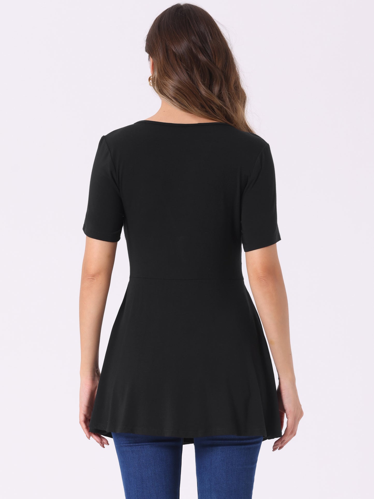 Women's Knotted V Neck Blouse Summer Short Sleeve Oversize Tunic Tops Solid Pullover