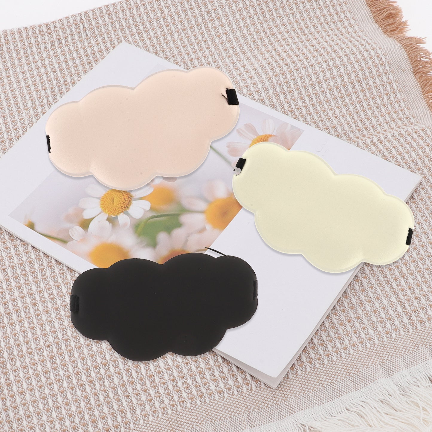 3 Pcs Eye Mask, Cloud-Shaped Sleep Eye Mask for Travel White Black Pink