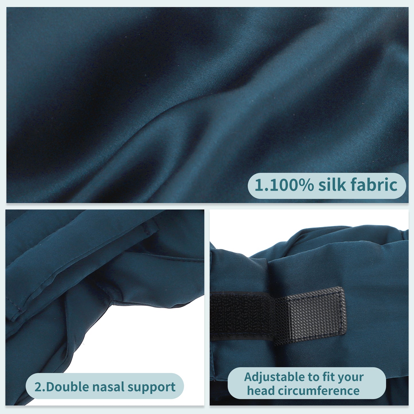 Sleep Eye Mask, Nature Silk Soft Large Wrap-Around 3D Eye Covers Peacock Blue