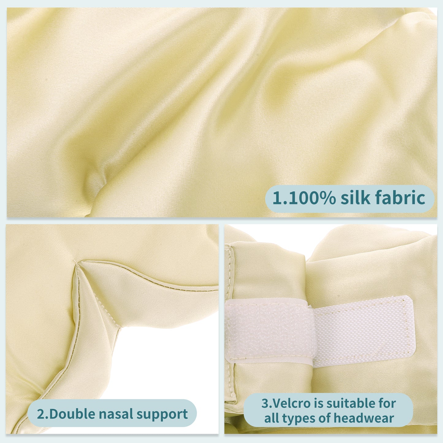 Sleep Eye Mask, Nature Silk Soft Large Wrap-Around 3D Eye Covers Champagne