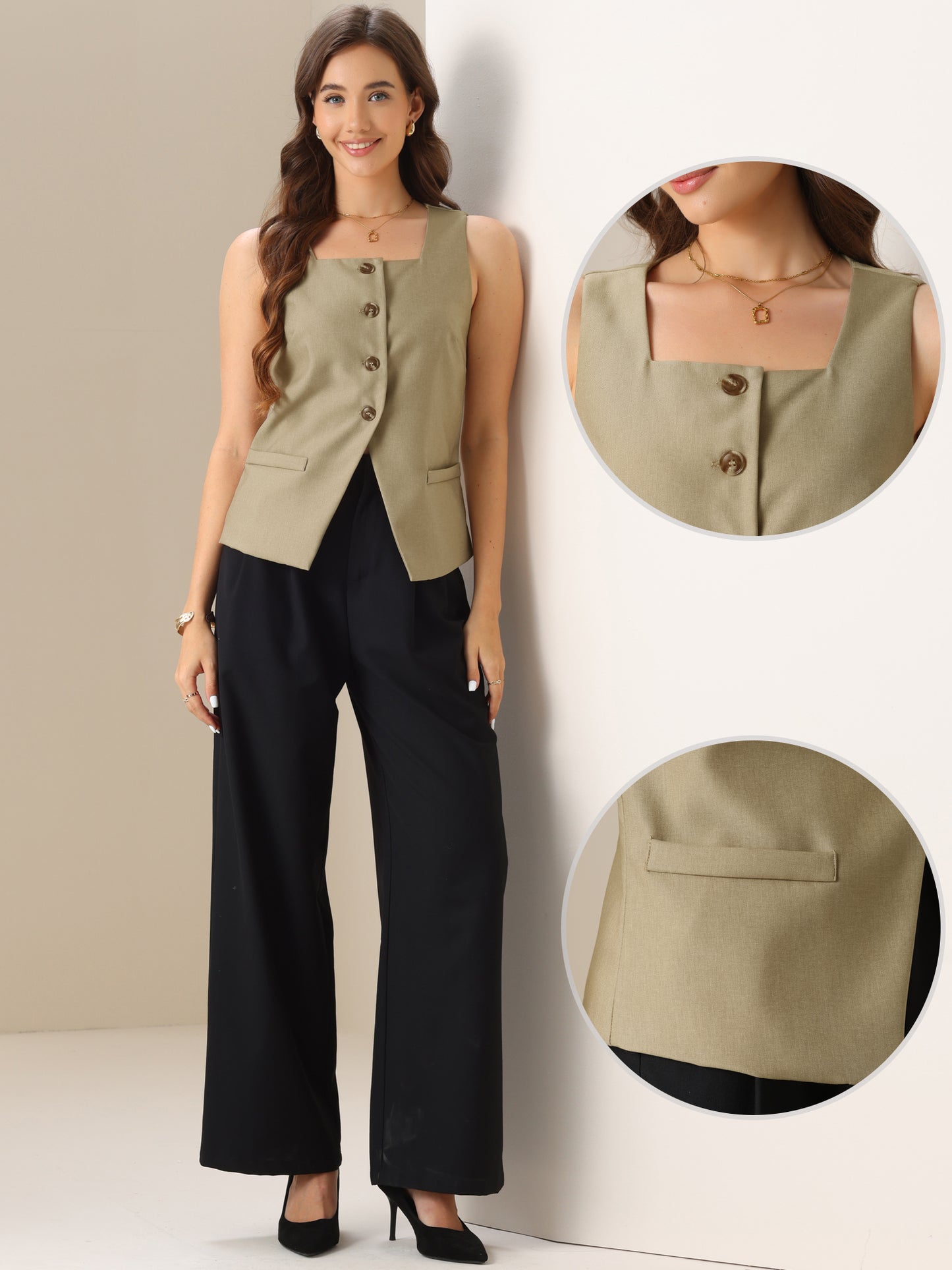 Women's Button Down Business Sleeveless Blazer Suit Vest