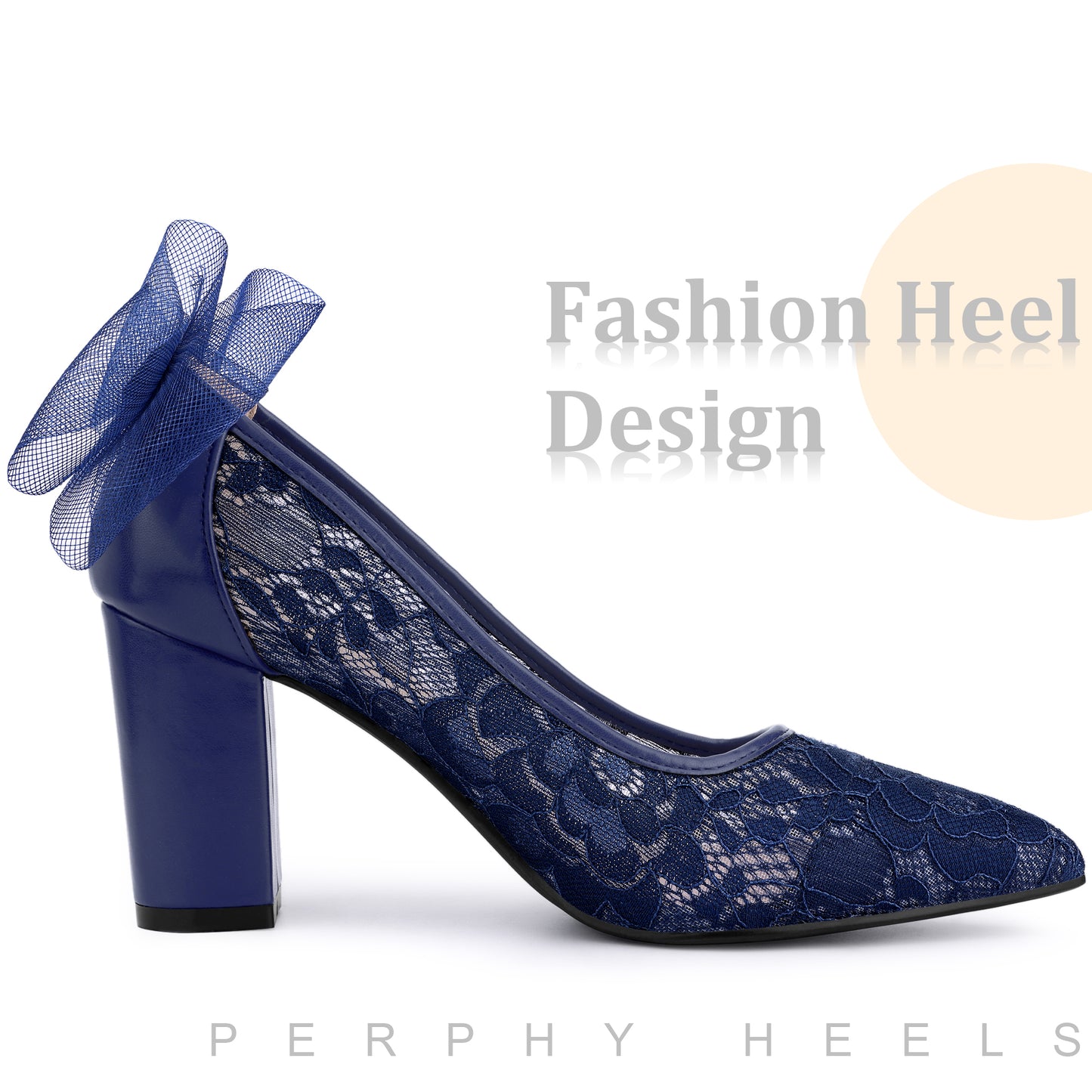 Zapatos de boda para mujer con tacón de encaje y lazo, punta puntiaguda, tacón de bloque
