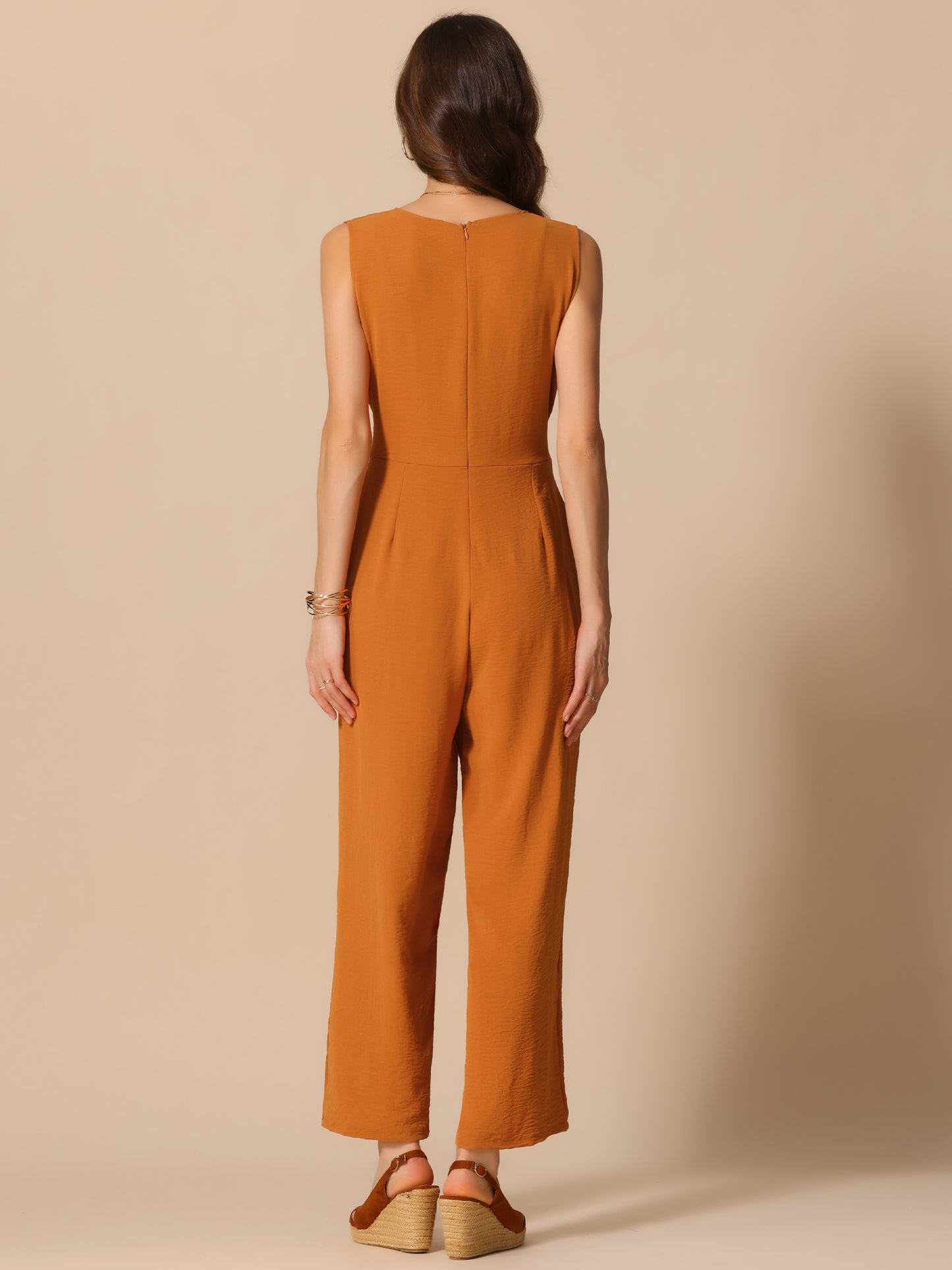 Women's V Neck Casual Sleeveless Romper Wide Leg Jumpsuit