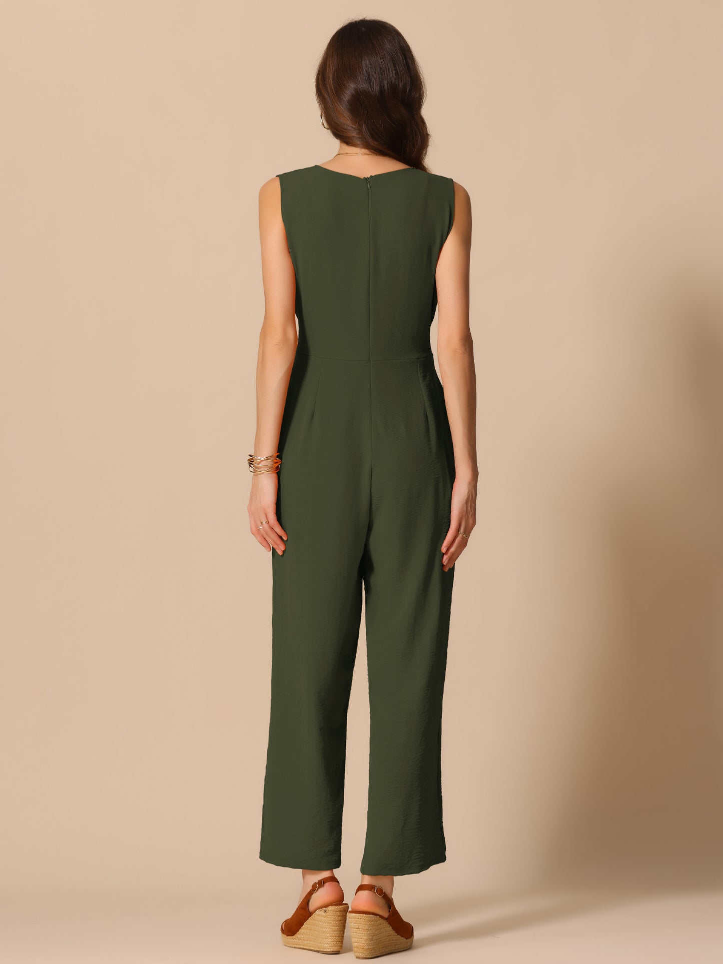 Women's V Neck Casual Sleeveless Romper Wide Leg Jumpsuit