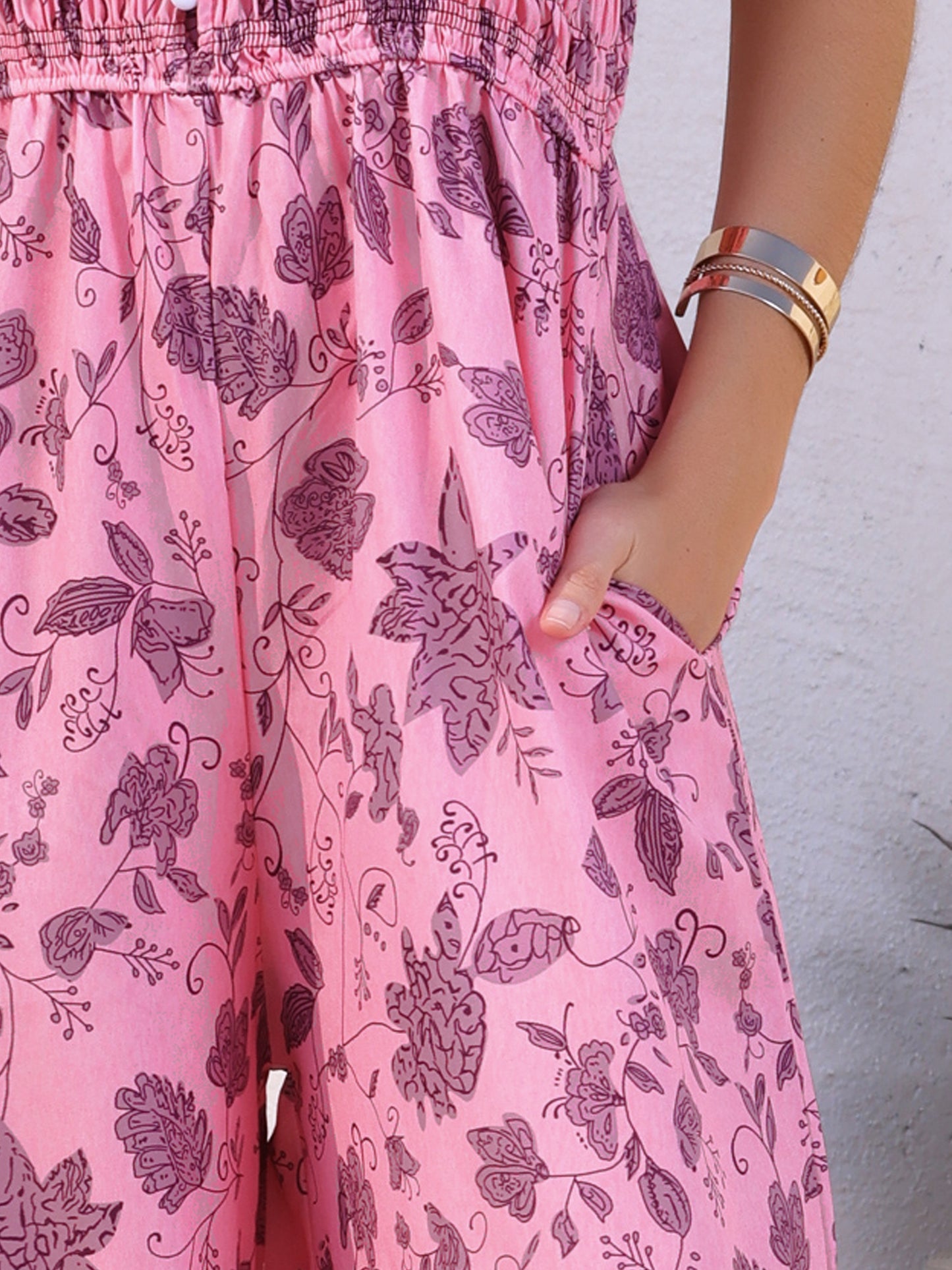 Women's Boho Jumpsuit Spaghetti Straps Sleeveless Wide Leg Pants Floral Romper