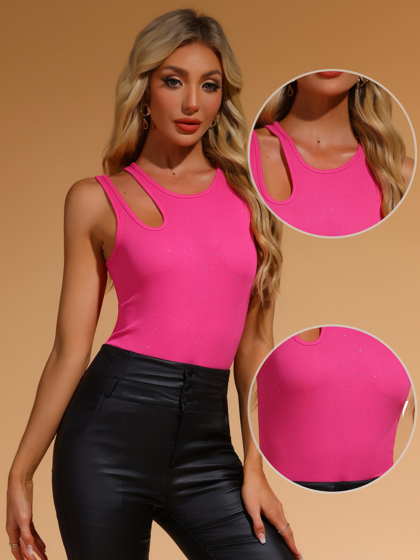 Women's Bodysuit Tank Top Sexy Slim Fit Gilding Shiny Ribbed Body Suits