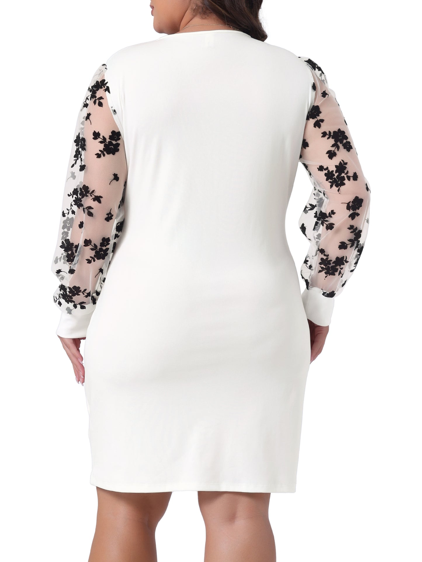 Women Plus Size Dresses Deep V Neck Faux Wrap Long Sheer Sleeves Cocktail Party Dress