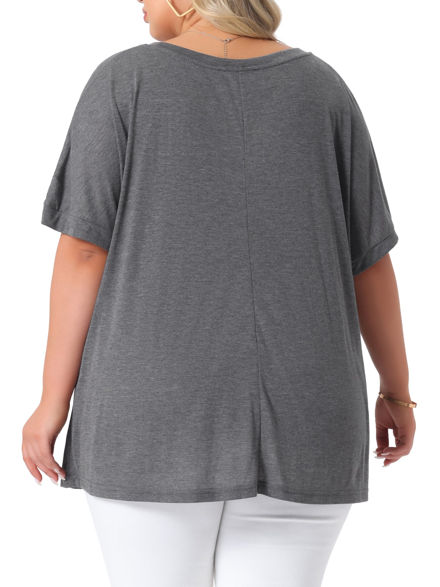 Women's Plus Size Crew Neck Short Sleeve Tops Loose Fit Casual Summer T-Shirt Tee Tops with Pocket