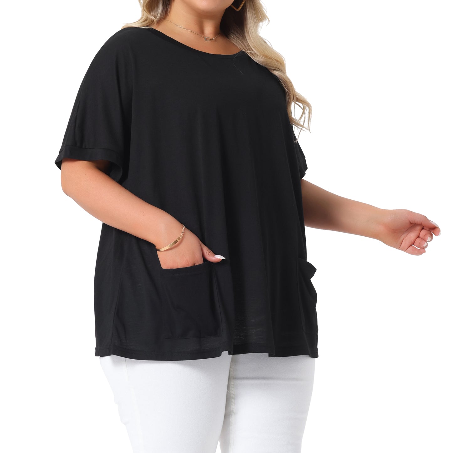 Women's Plus Size Crew Neck Short Sleeve Tops Loose Fit Casual Summer T-Shirt Tee Tops with Pocket