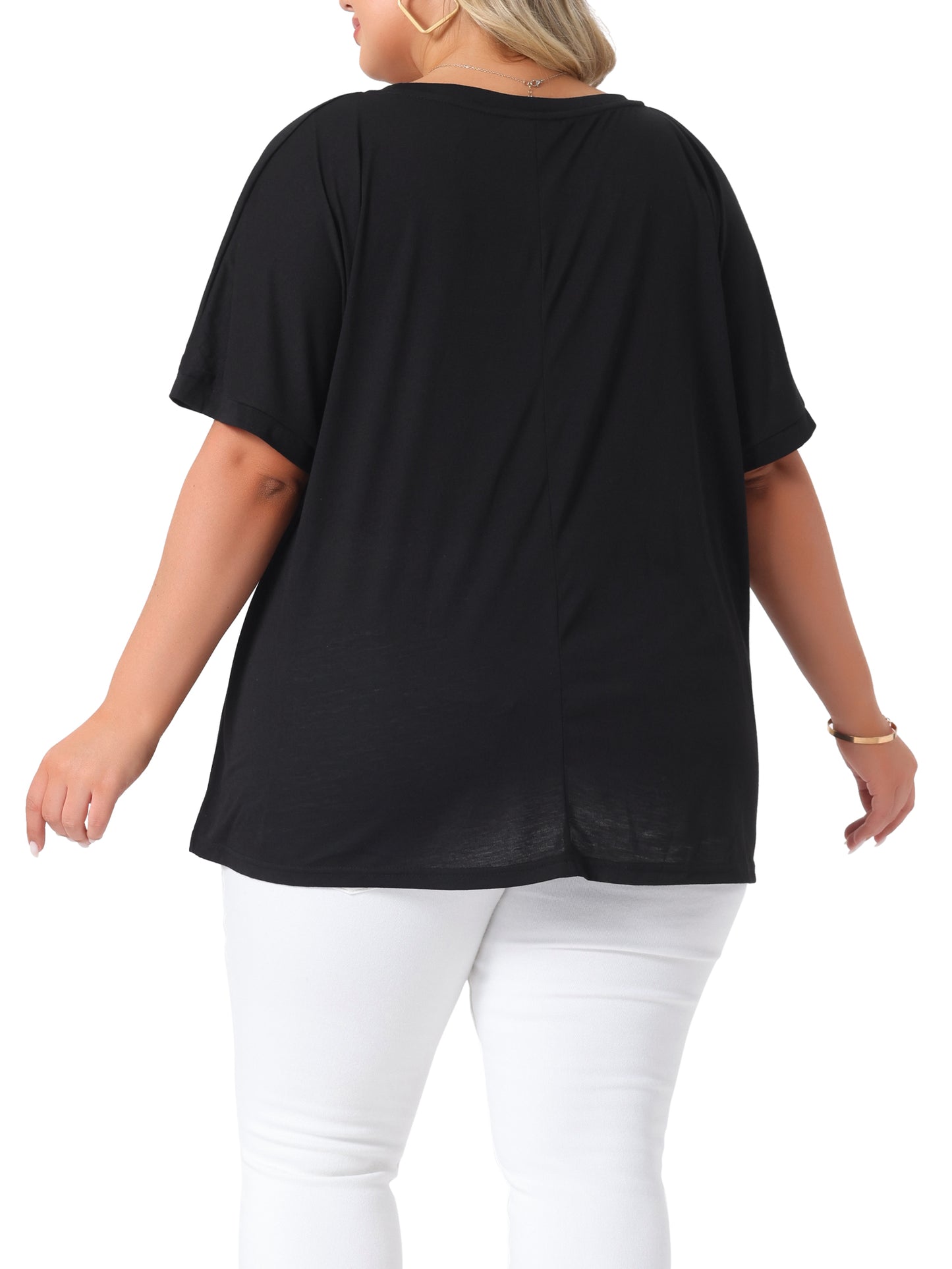 Women's Plus Size Crew Neck Short Sleeve Tops Loose Fit Casual Summer T-Shirt Tee Tops with Pocket
