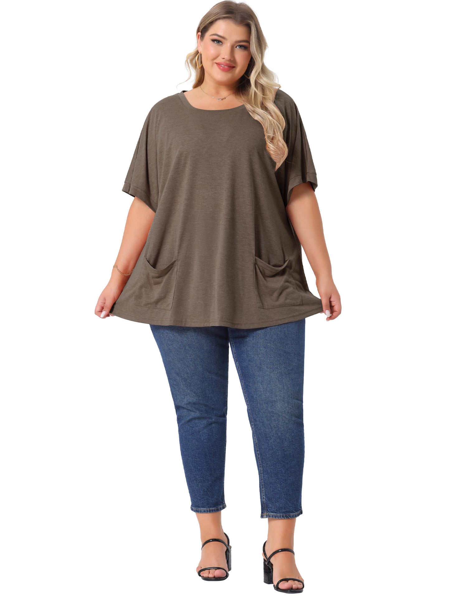 Women's Plus Size Crew Neck Short Sleeve Tops Loose Fit Casual Summer T-Shirt Tee Tops with Pocket