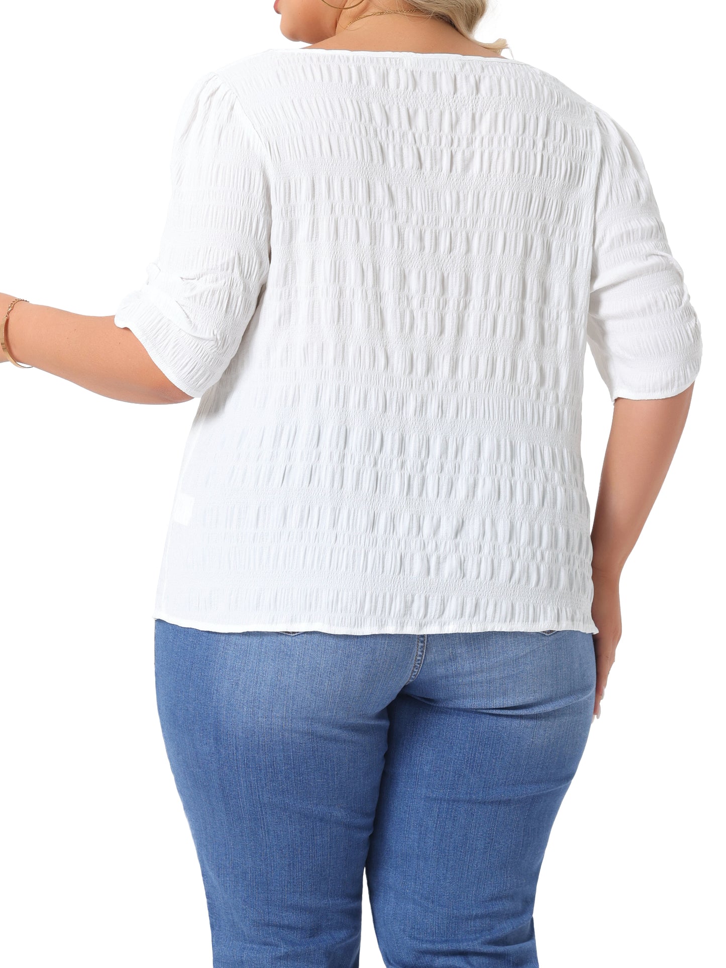 Women Plus Size Top Textured Notched V Neck Short Sleeve Summer Blouse