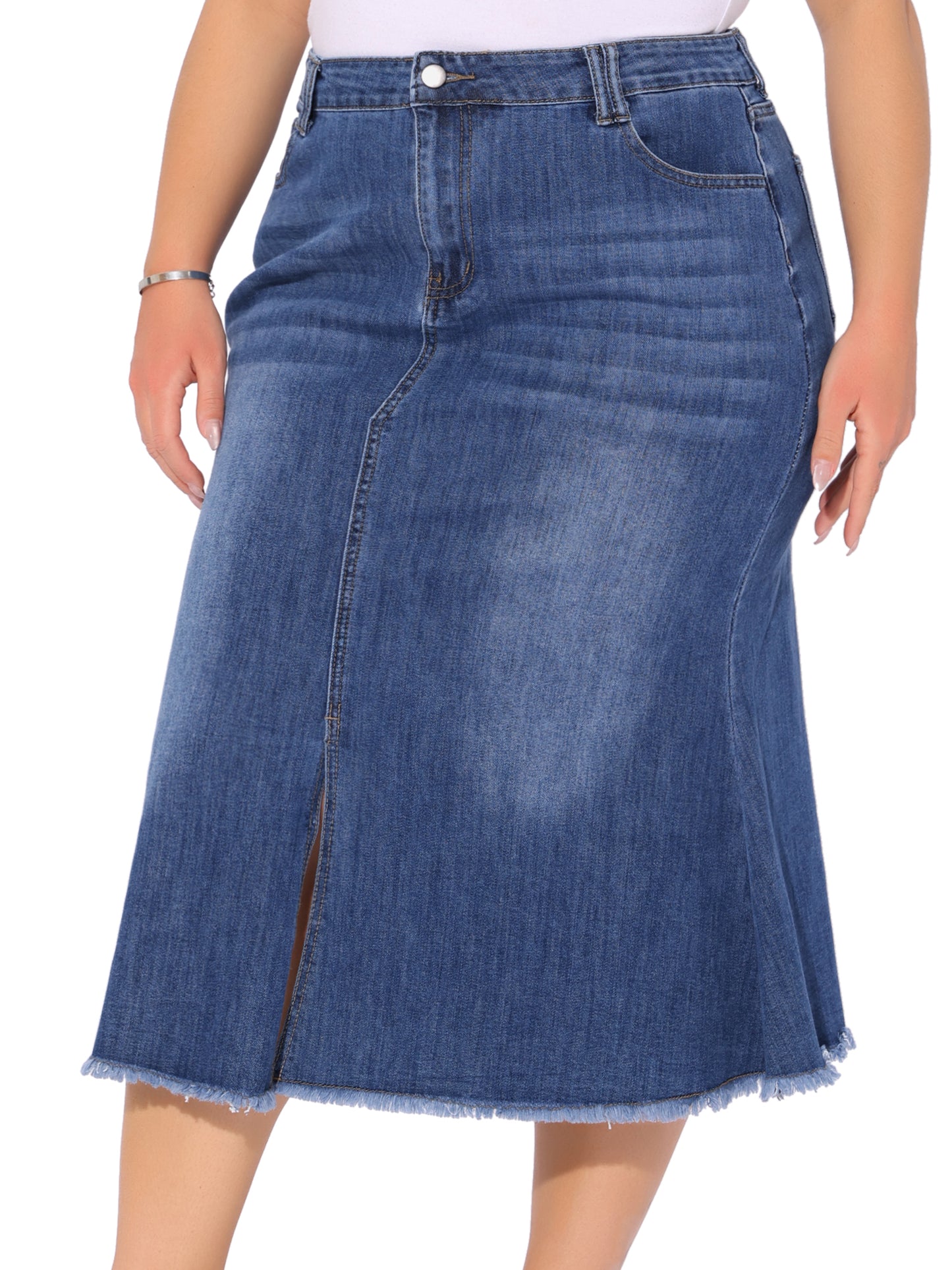 Women's Plus Size Denim Skirts Vintage High Waist A Line Fishtail Midi Jean Skirt with Pockets