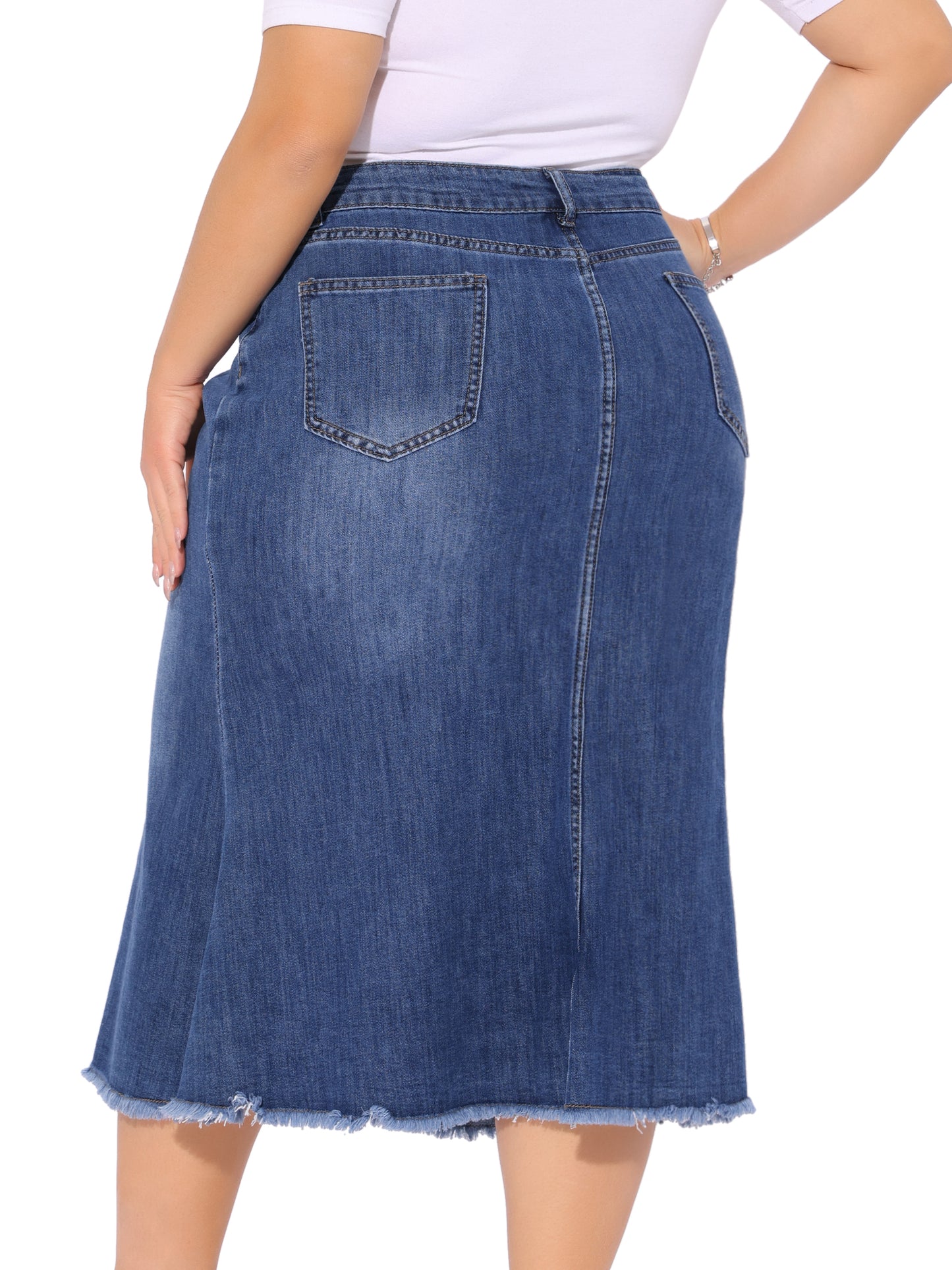 Women's Plus Size Denim Skirts Vintage High Waist A Line Fishtail Midi Jean Skirt with Pockets