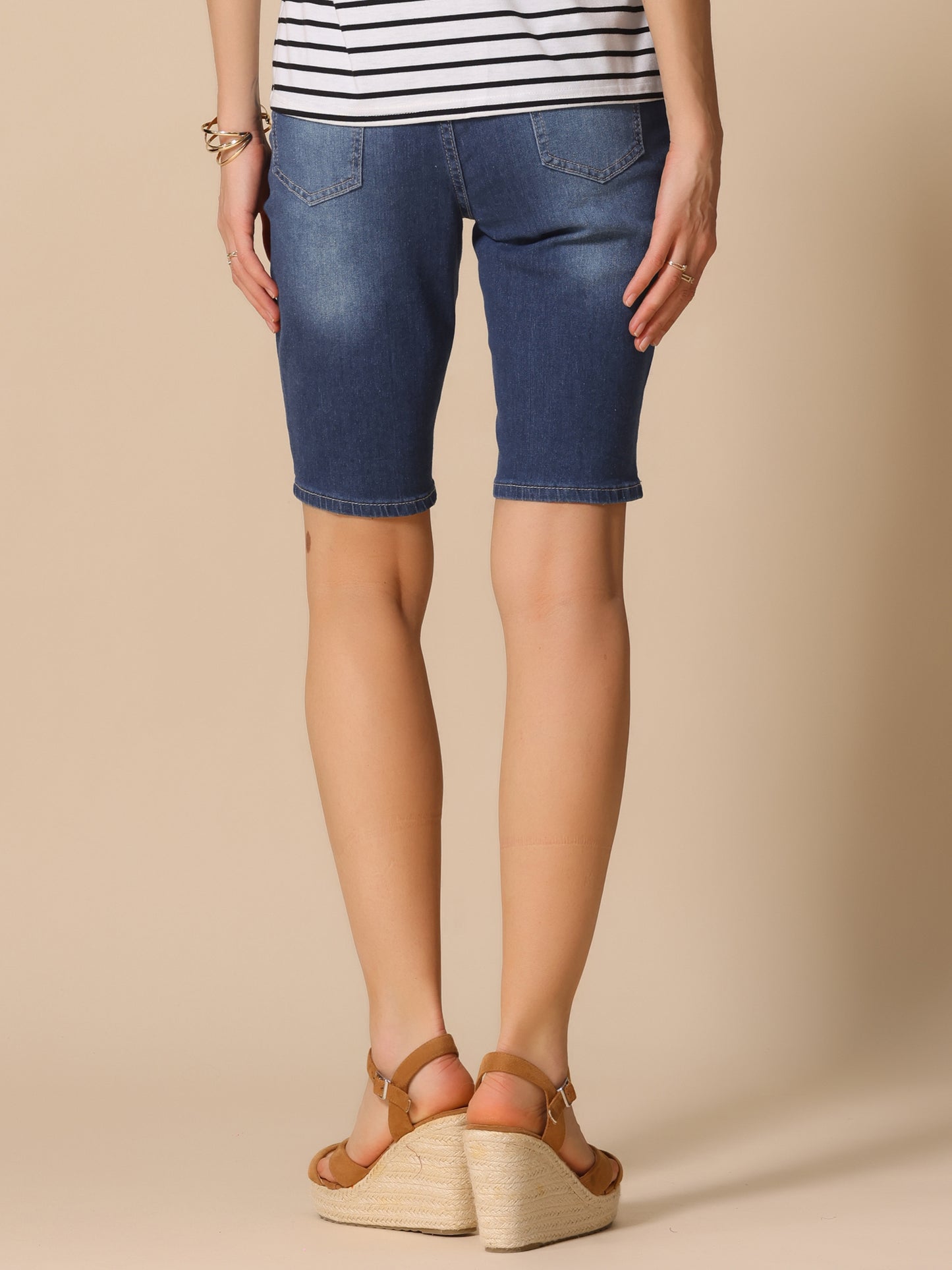 Women's Roll Cuff Button Down Denim Pants with Pockets Causal Shorts Jeans