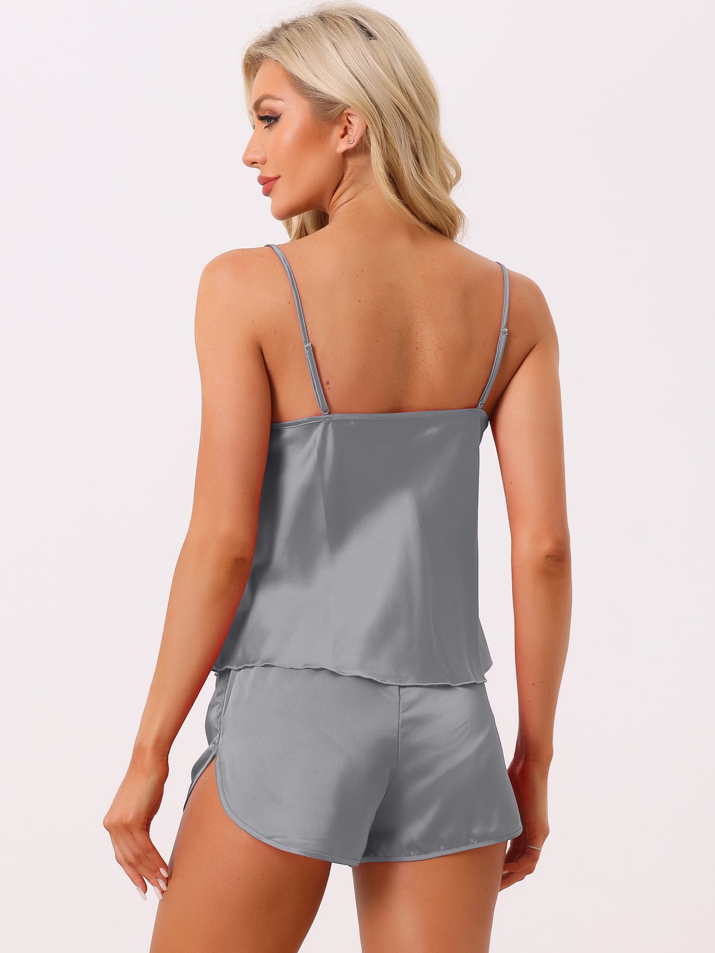 Women's Satin Pajamas Sets Cami Short Sets Sleepwear Sexy Silky PJ Set with Shorts