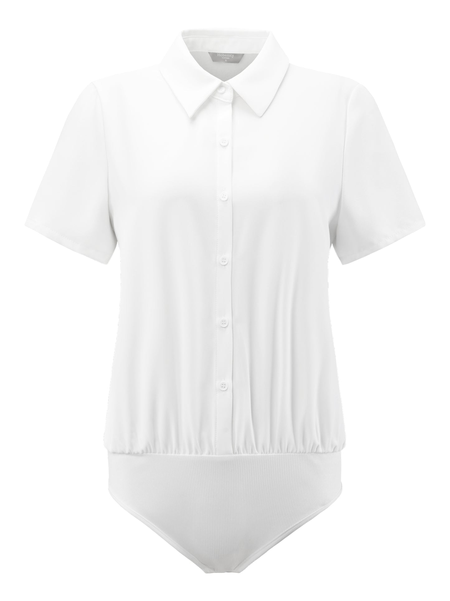 Women's Button Up Bodysuit Short Sleeve Collar Business Work Solid Leotard Shirt Top