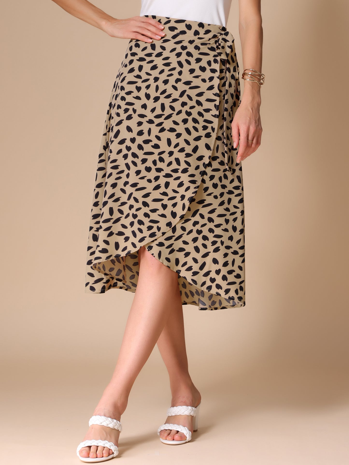 Women's Tie Front Split Floral Printed Wrap Midi Skirt
