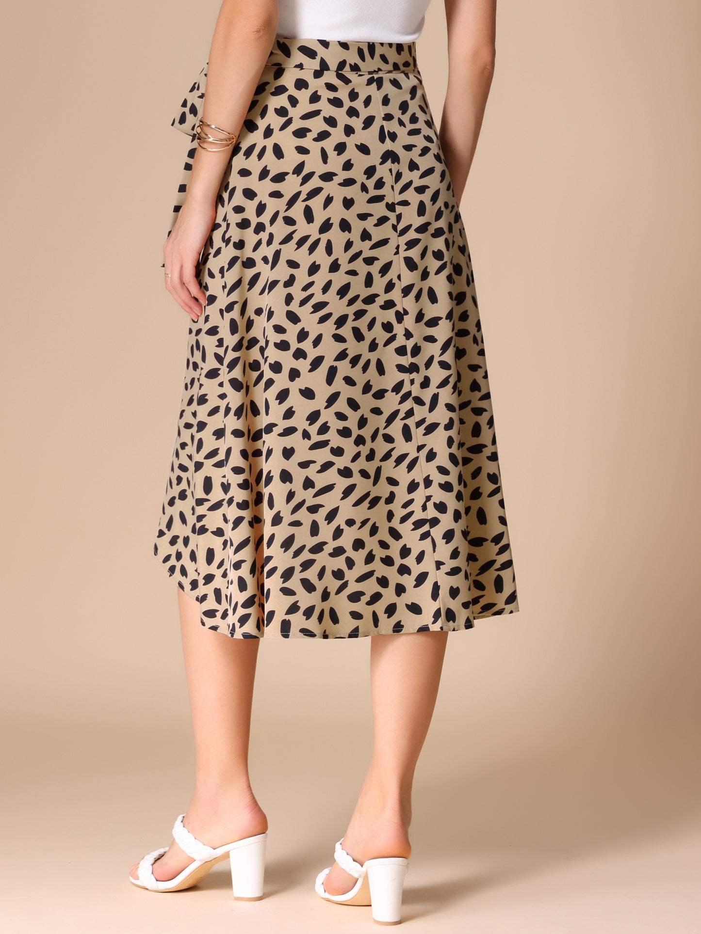 Women's Tie Front Split Floral Printed Wrap Midi Skirt