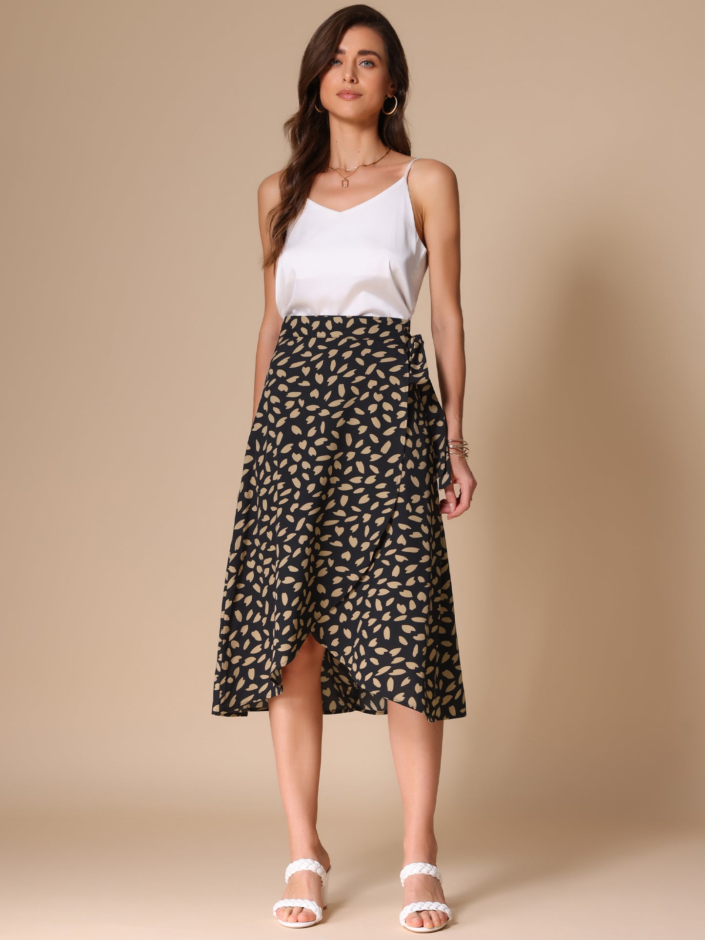 Women's Tie Front Split Floral Printed Wrap Midi Skirt